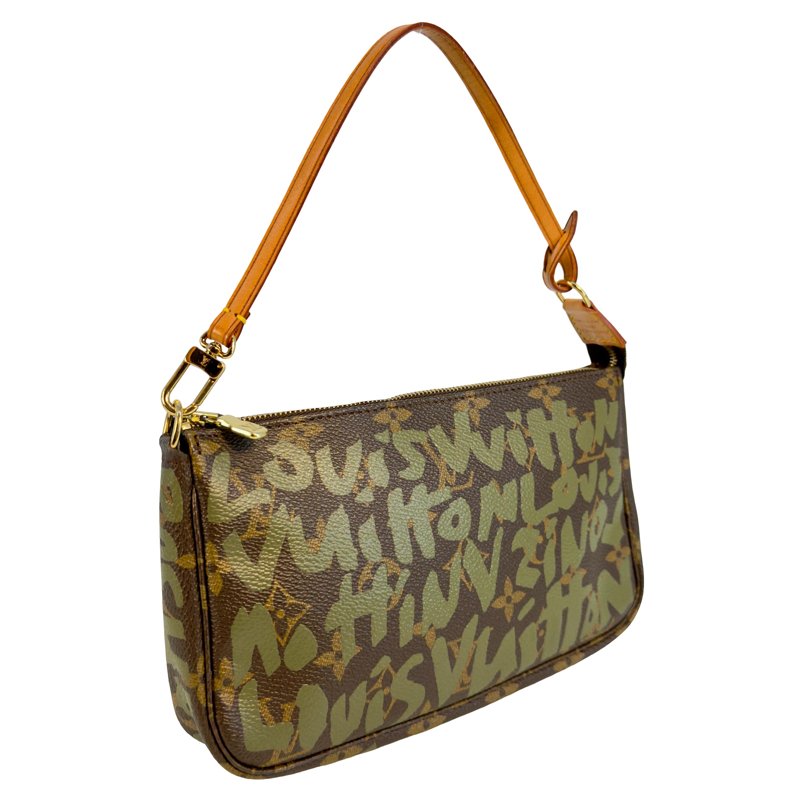 Louis Vuitton Pochette Accessoires Graffiti Grün x Braun Monogram Canvas