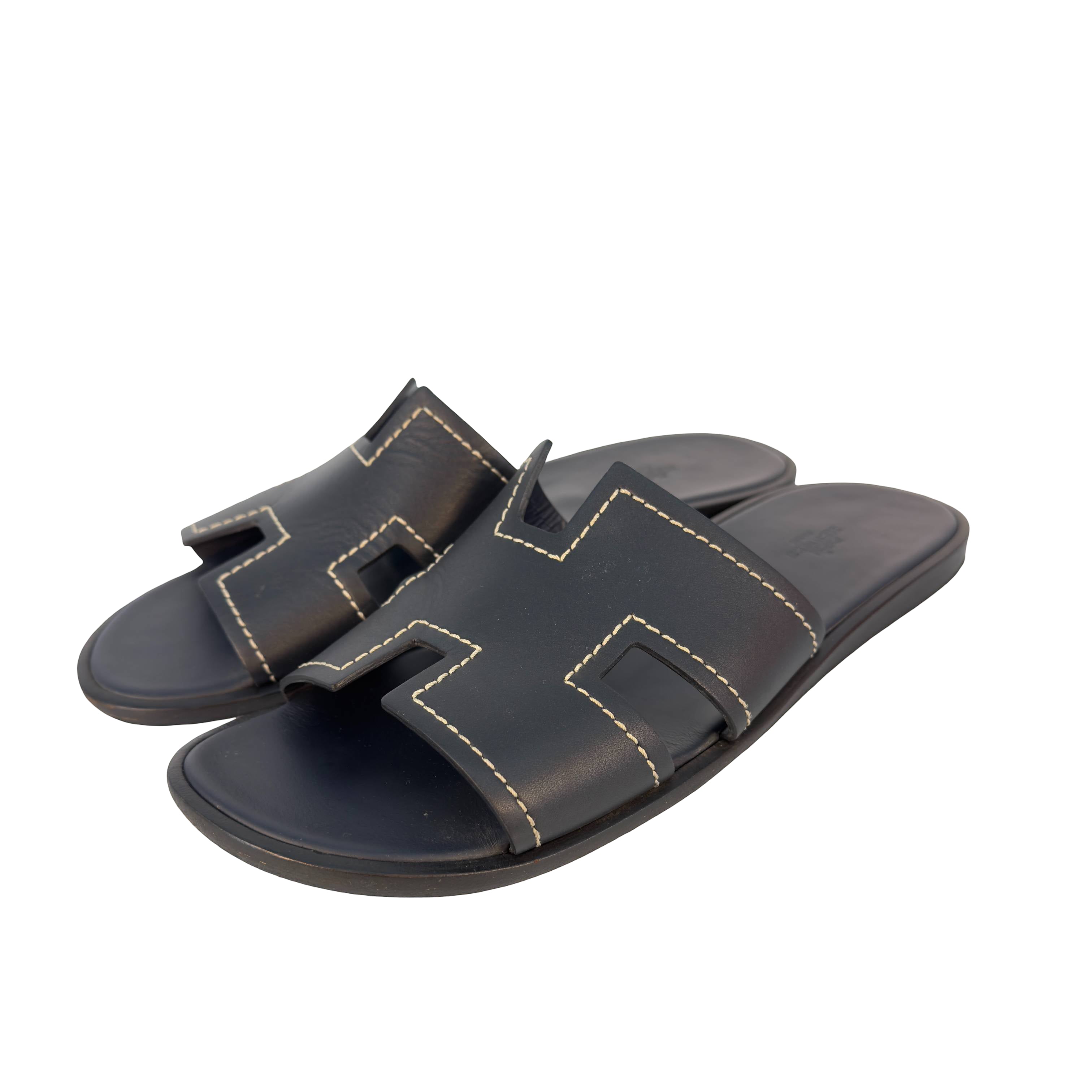 Hermès Izmir Sandale Gr. 44 Schwarz Leder