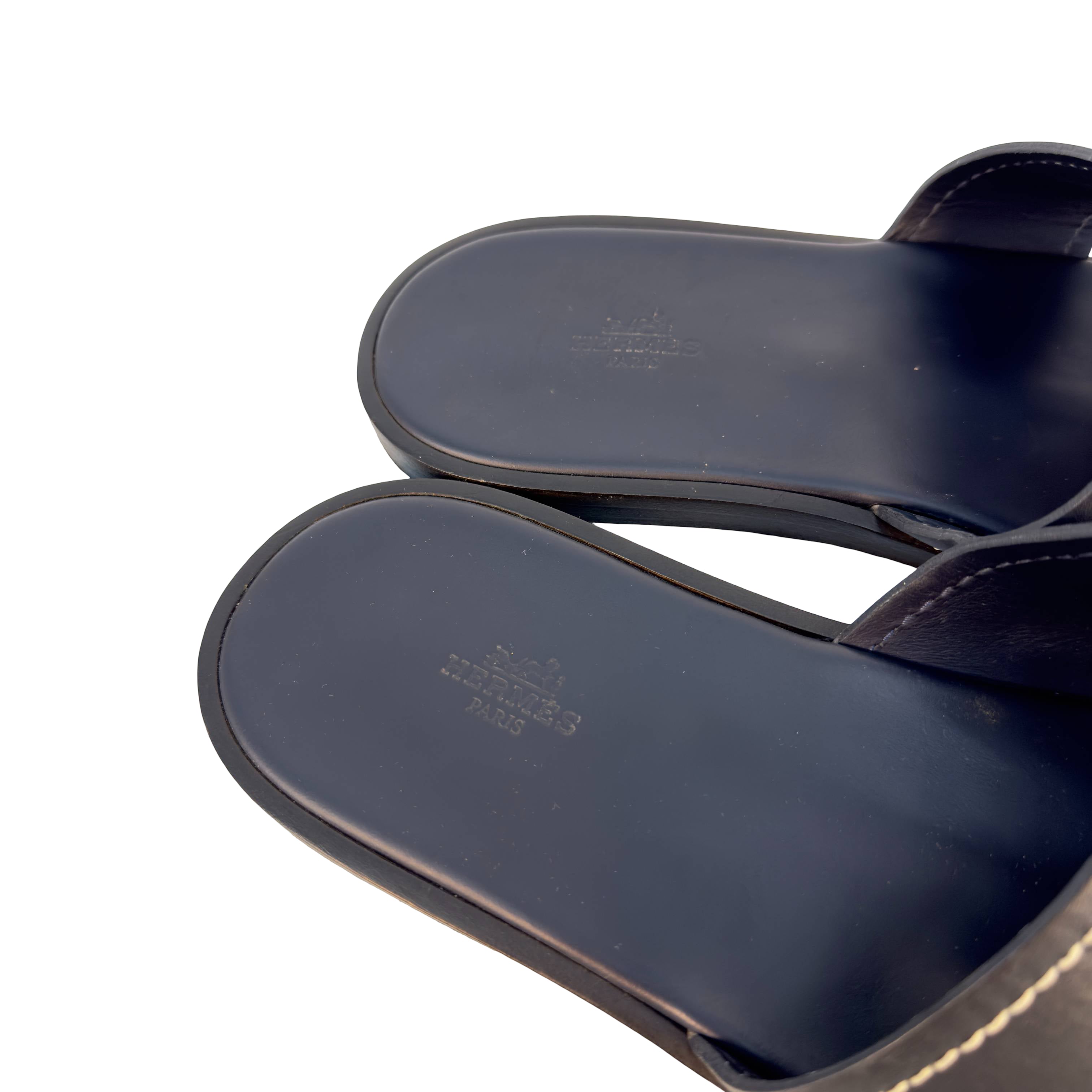 Hermès Izmir Sandale Gr. 44 Schwarz Leder
