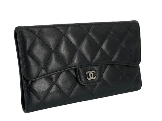 Chanel Timeless / Classic Matelasse Flap Wallet Black Leather