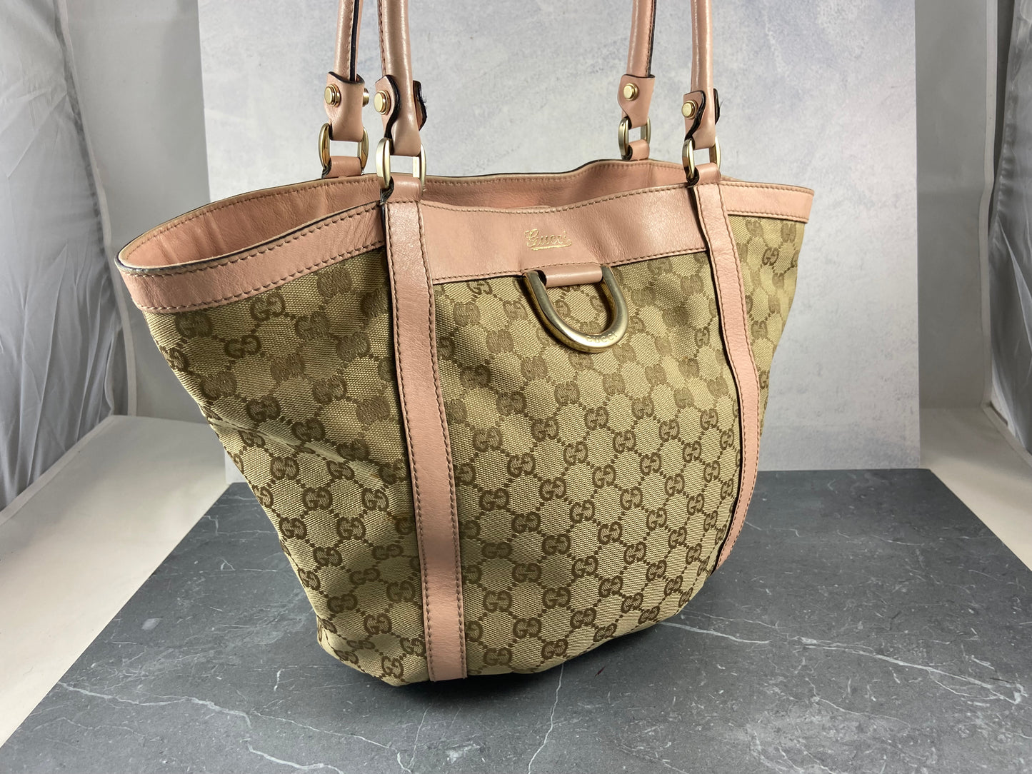 Gucci Handbag Beige GG Monogram + Pink Leather