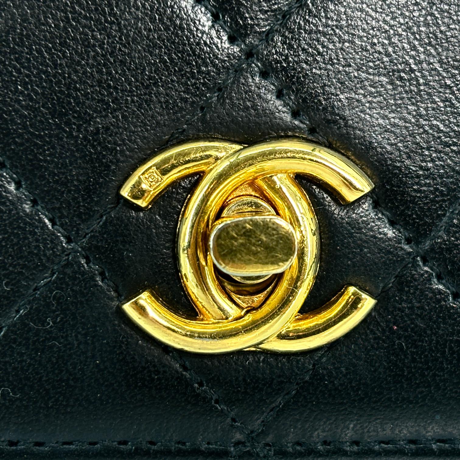 Chanel Half-Moon Double Flap Bag Black Matelassé Leather