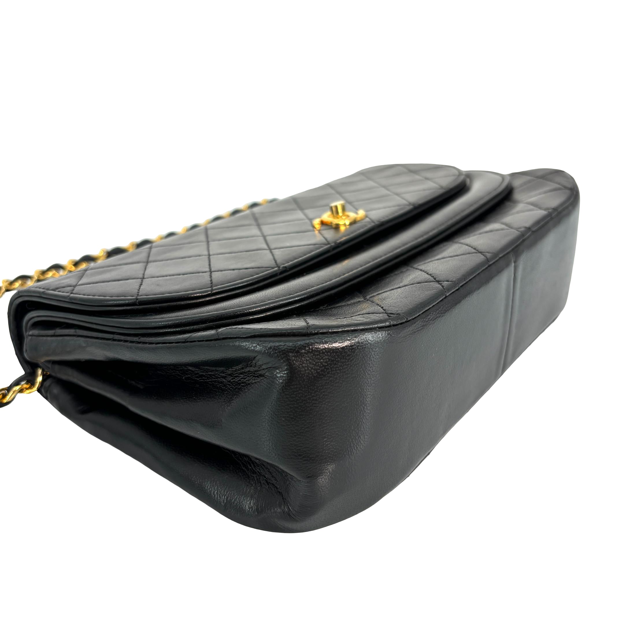 Chanel Half-Moon Double Flap Bag Black Matelassé Leather