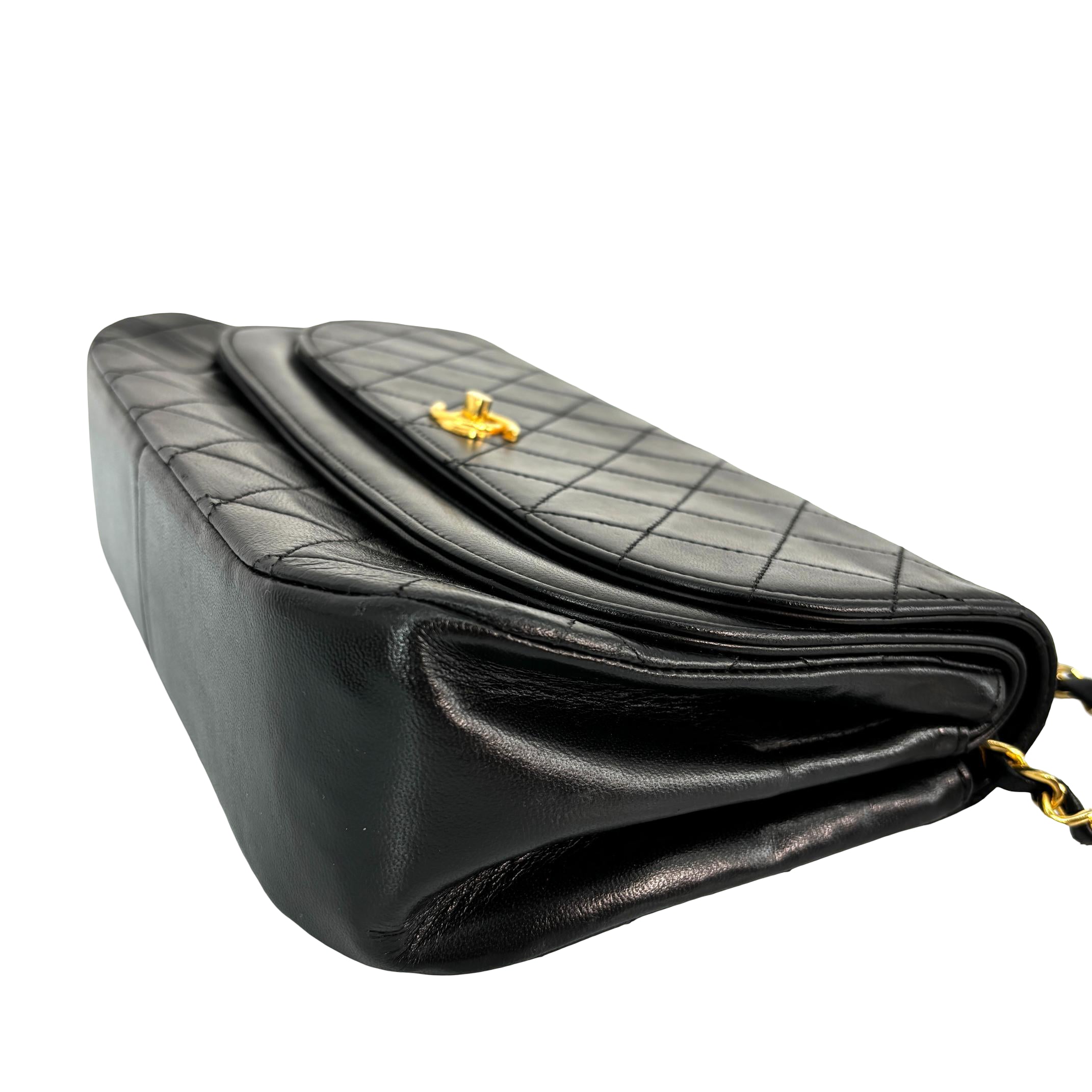 Chanel Half-Moon Double Flap Bag Black Matelassé Leather