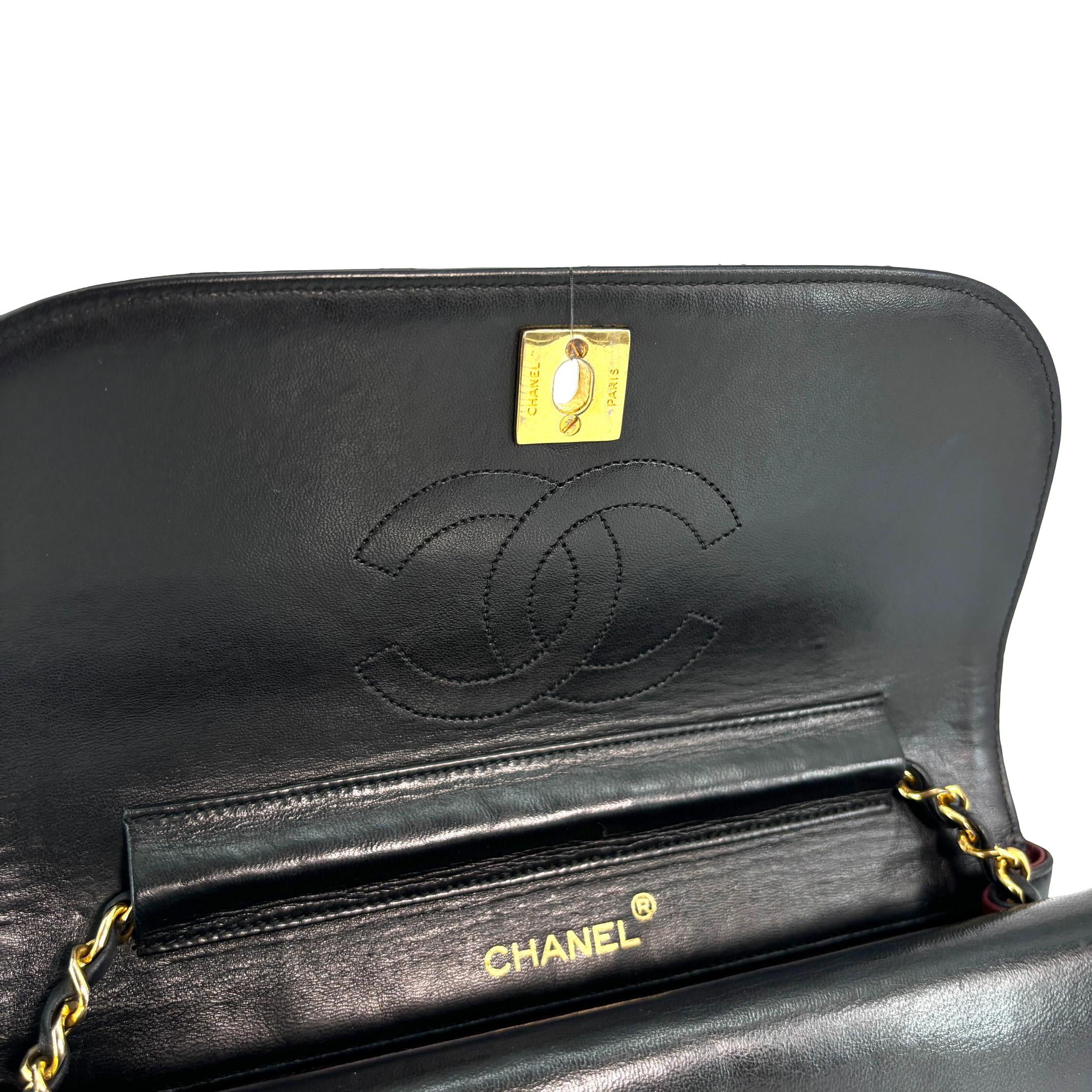 Chanel Half-Moon Double Flap Bag Black Matelassé Leather