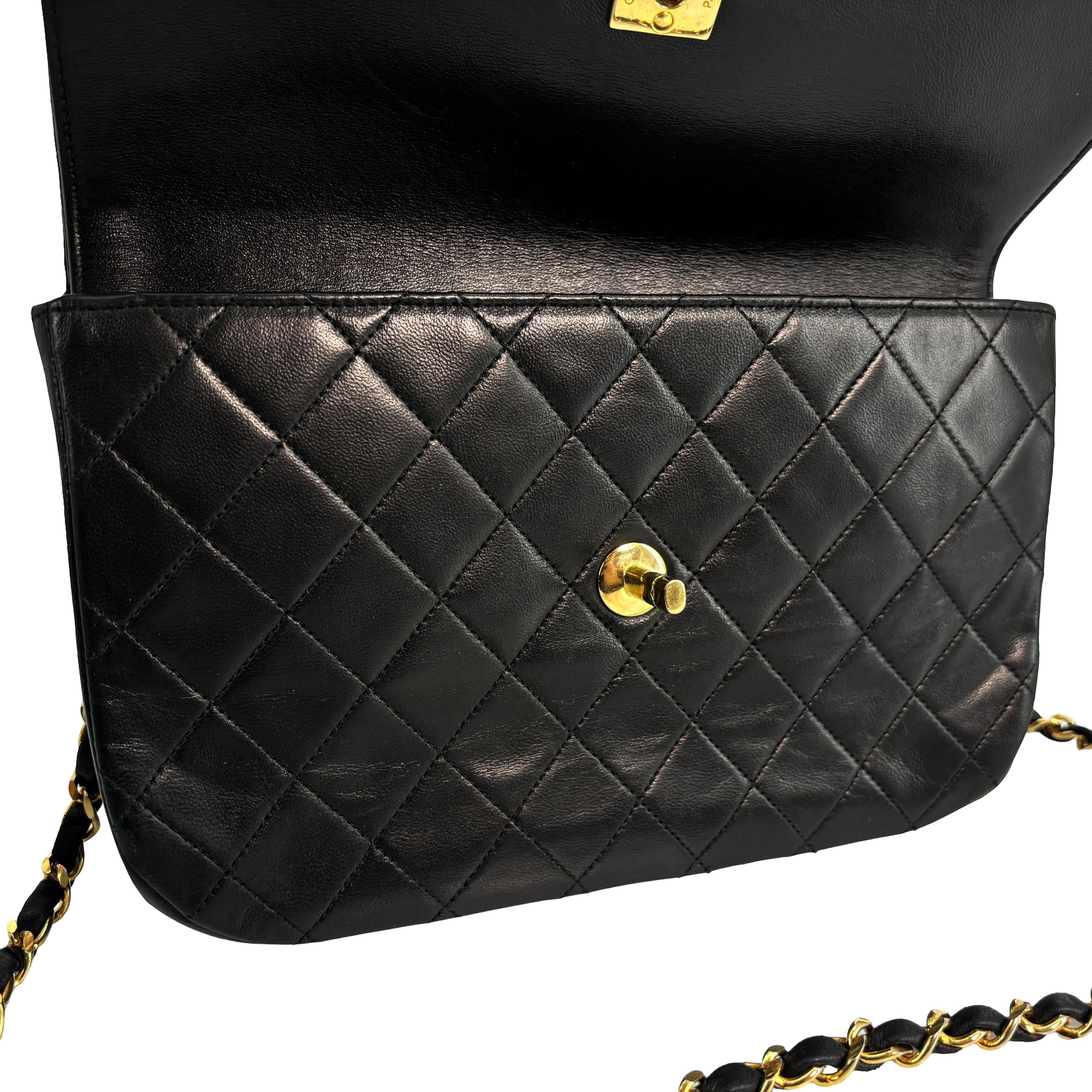 Chanel Half-Moon Double Flap Bag Black Matelassé Leather