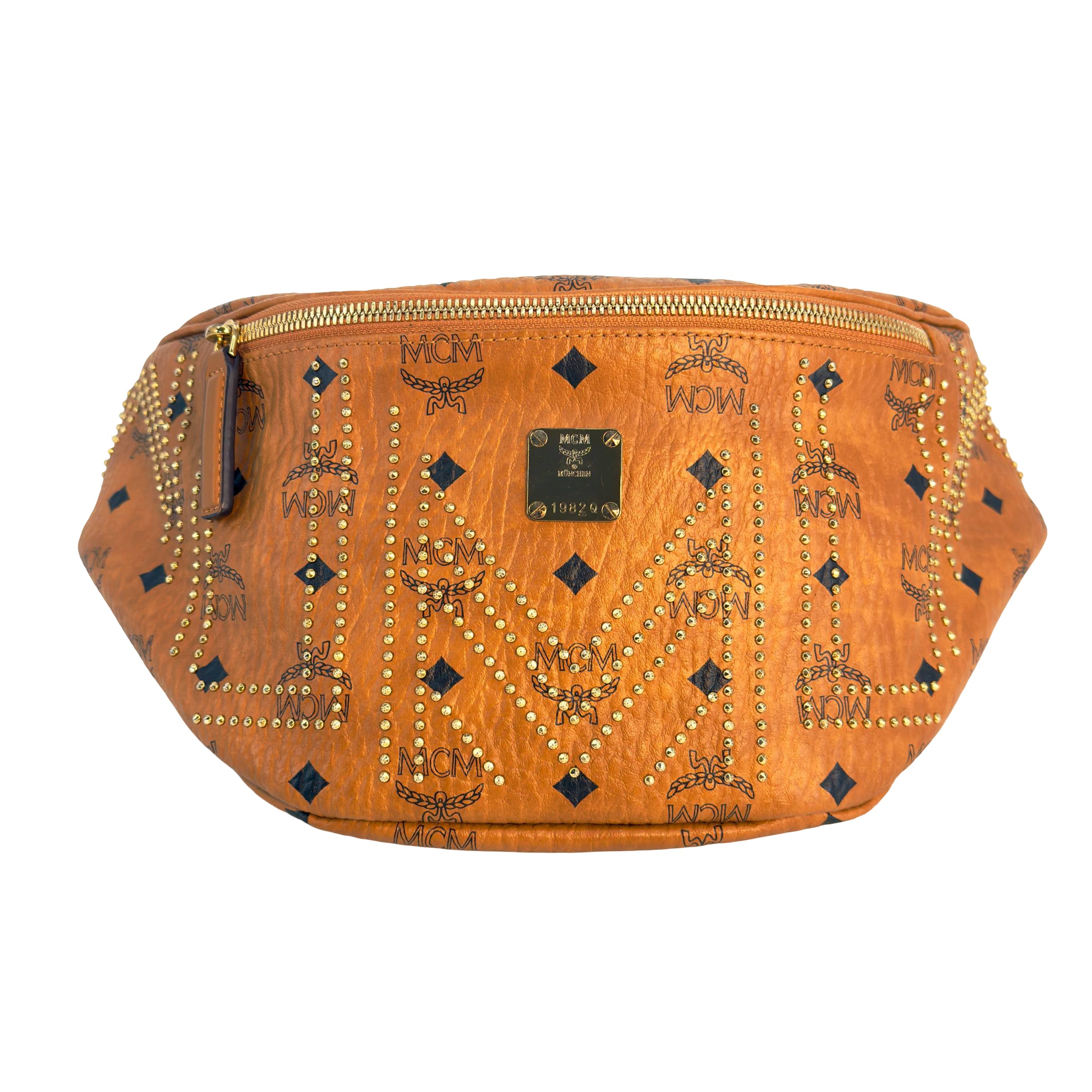 MCM Studded Fursten Bum Bag Braun Visetos Monogram