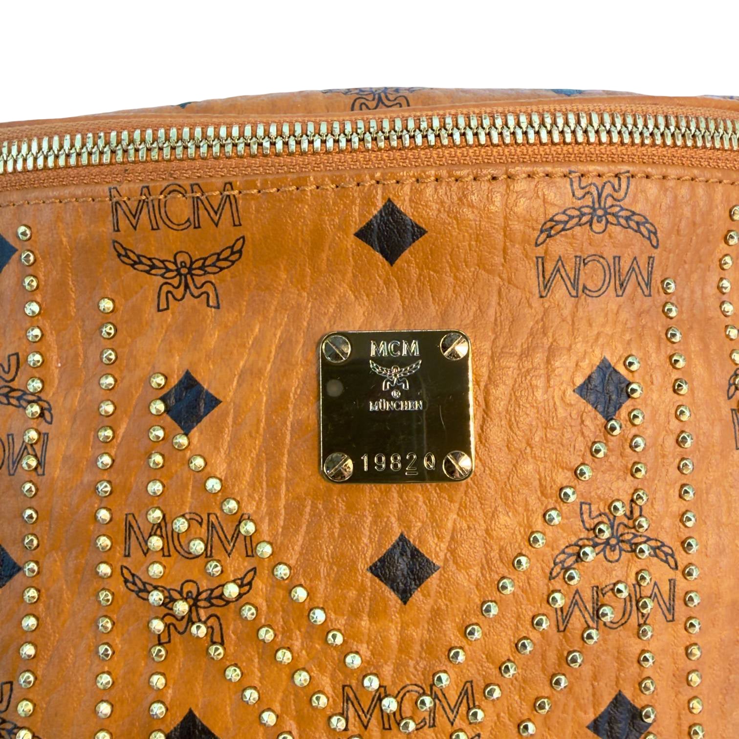 MCM Studded Fursten Bum Bag Braun Visetos Monogram