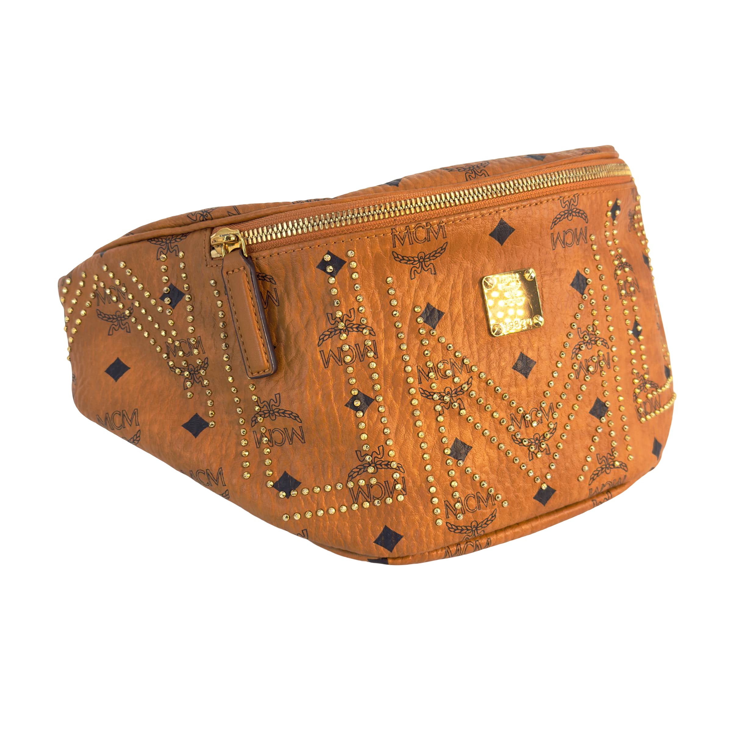 MCM Studded Fursten Bum Bag Braun Visetos Monogram