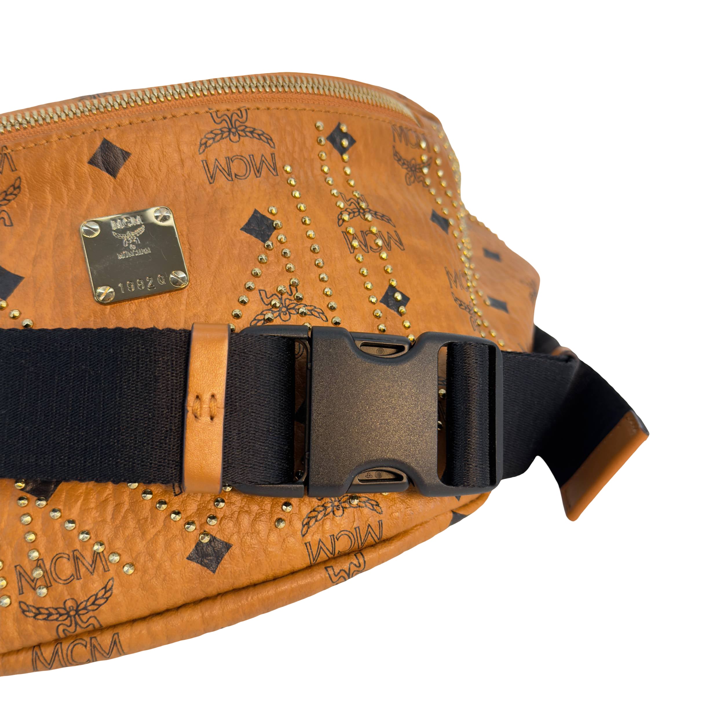MCM Studded Fursten Bum Bag Braun Visetos Monogram