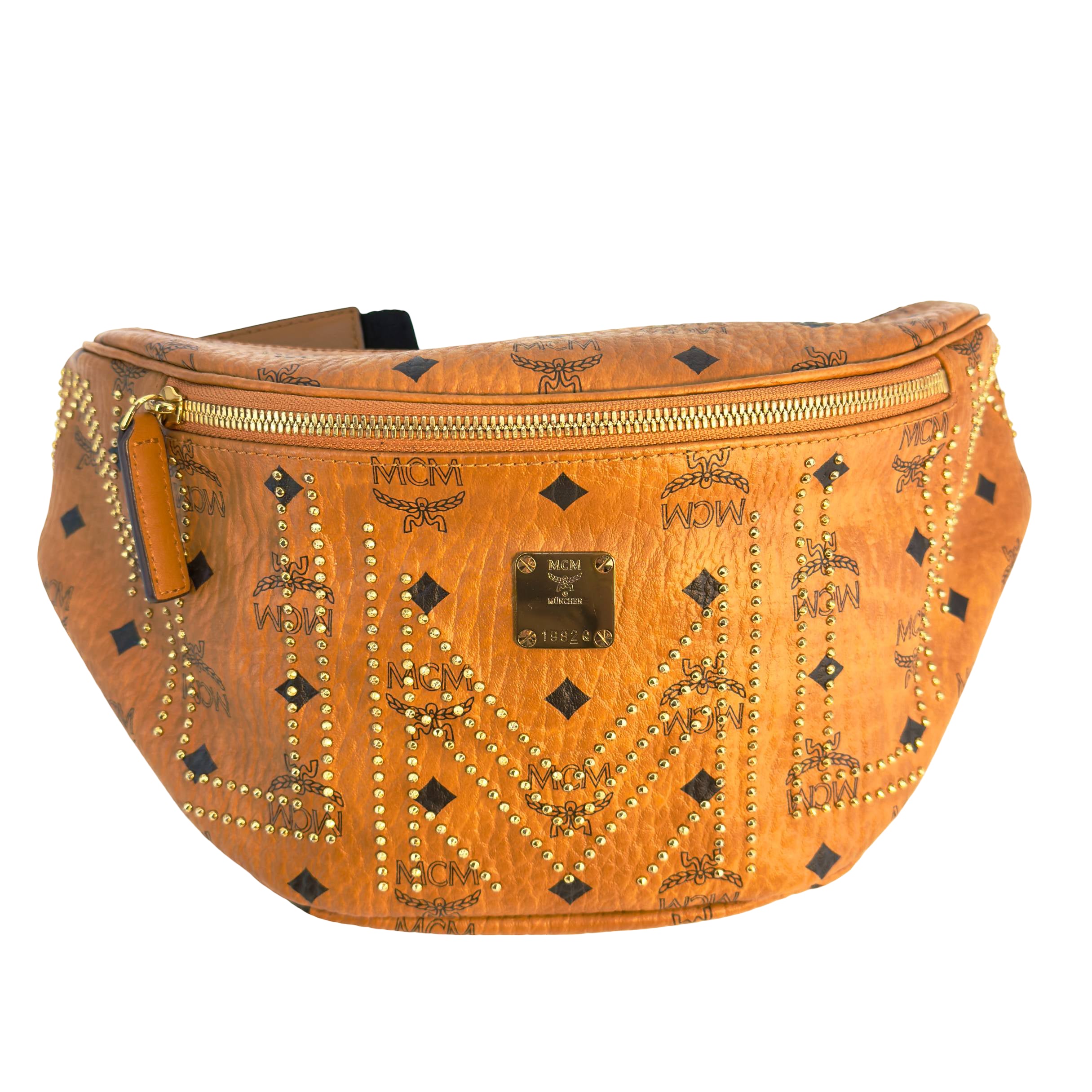 MCM Studded Fursten Bum Bag Braun Visetos Monogram