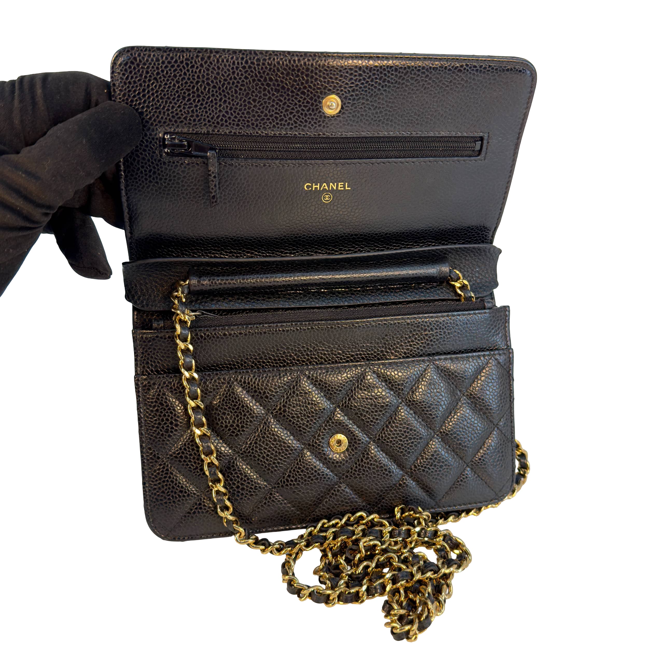 Chanel Wallet on Chain WOC Schwarz Caviar Leder