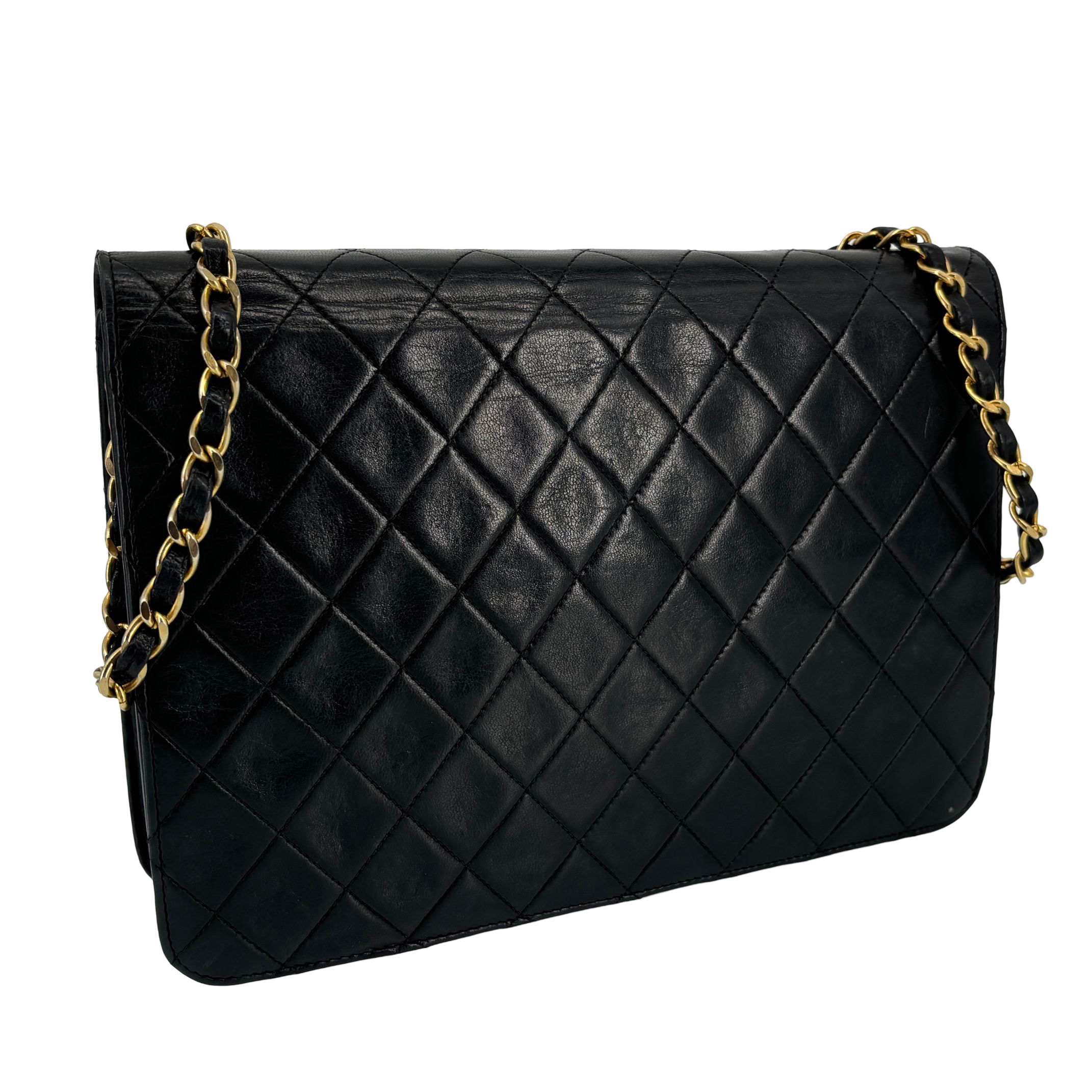 Chanel Single Flap Bag Push-Lock Black Matelassé Leather incl. Box