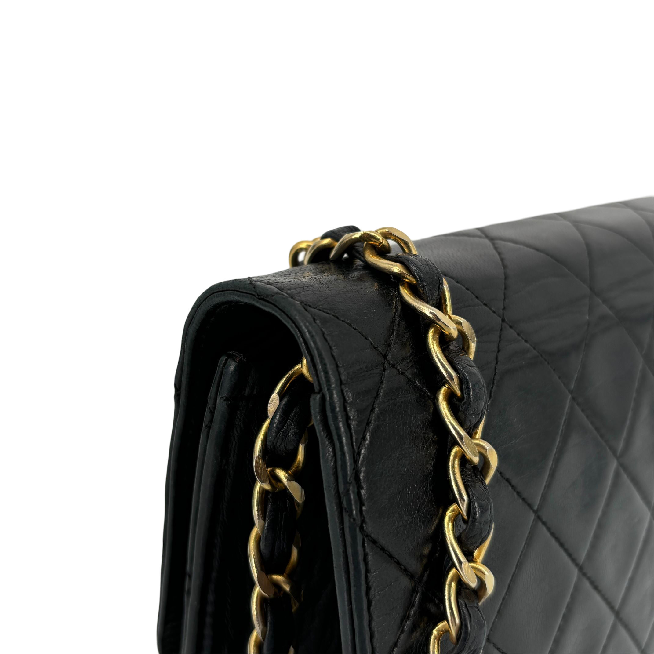 Chanel Single Flap Bag Push-Lock Black Matelassé Leather incl. Box