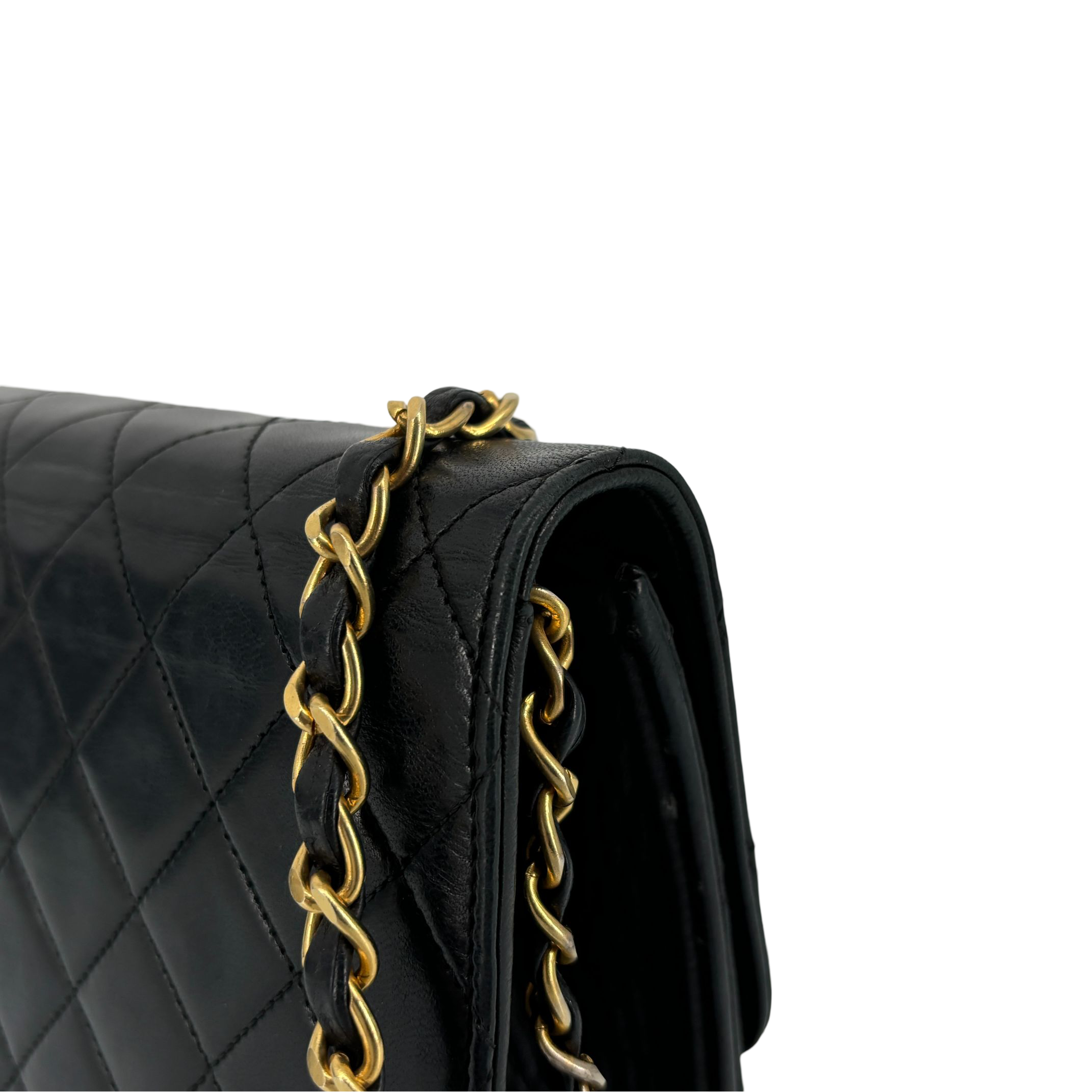 Chanel Single Flap Bag Push-Lock Black Matelassé Leather incl. Box