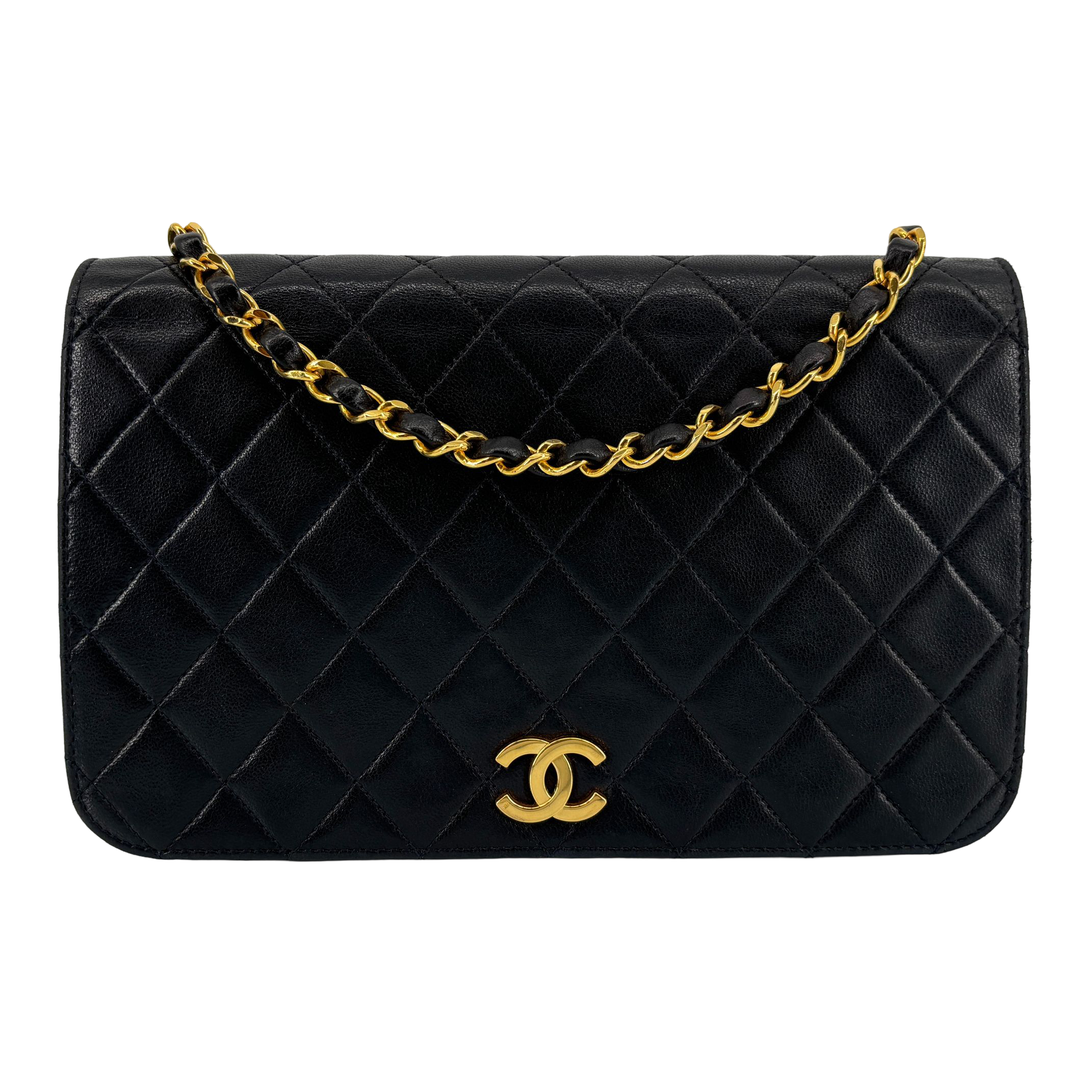 Chanel Full Flap Bag Push-Lock Dark Navy Matelassé Leather incl. Dustbag