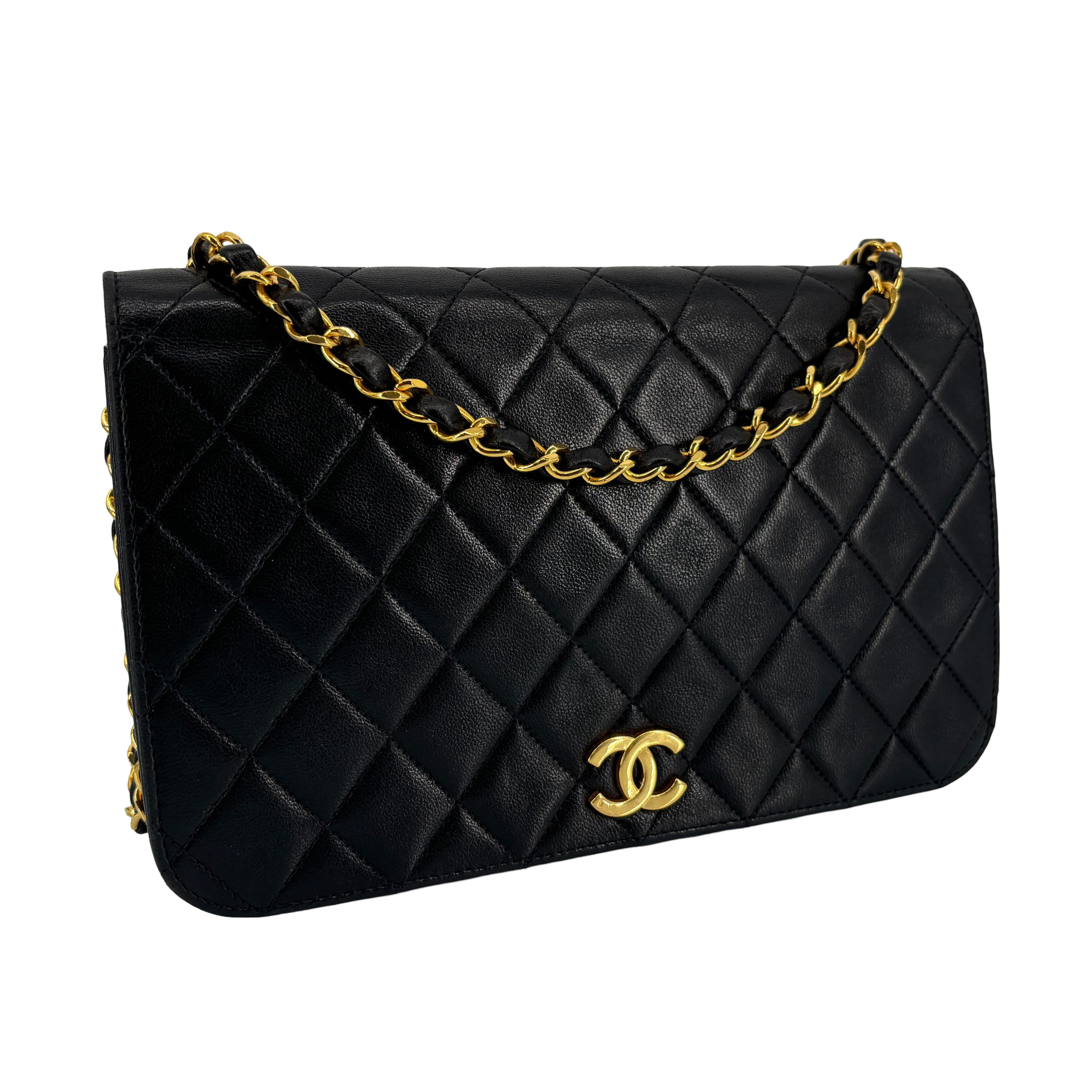 Chanel Full Flap Bag Push-Lock Dark Navy Matelassé Leather incl. Dustbag