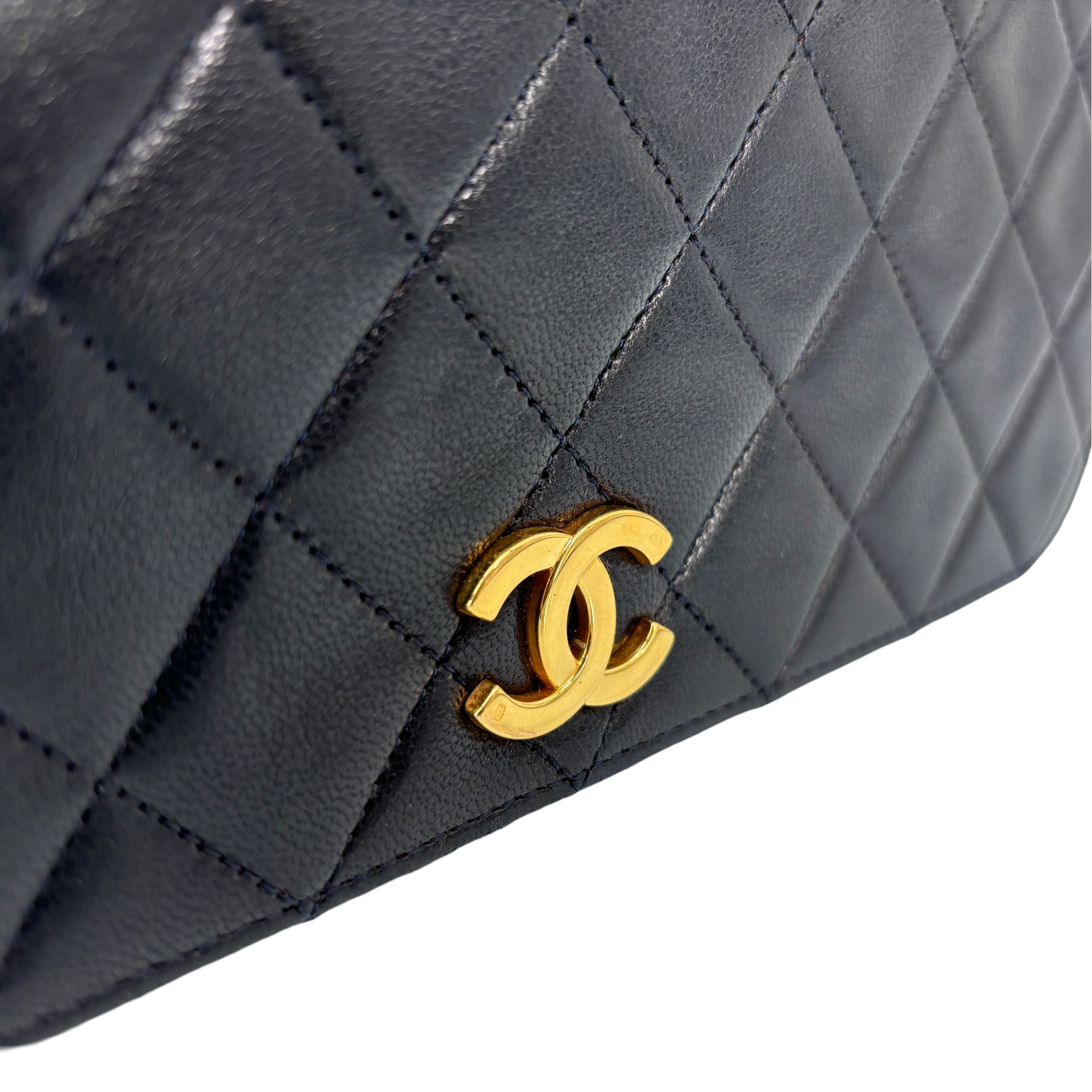 Chanel Full Flap Bag Push-Lock Dark Navy Matelassé Leather incl. Dustbag