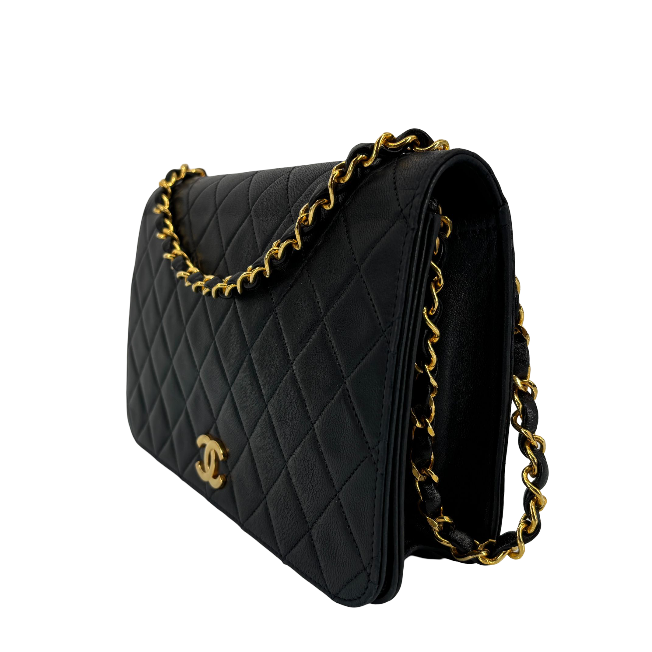 Chanel Full Flap Bag Push-Lock Dark Navy Matelassé Leather incl. Dustbag