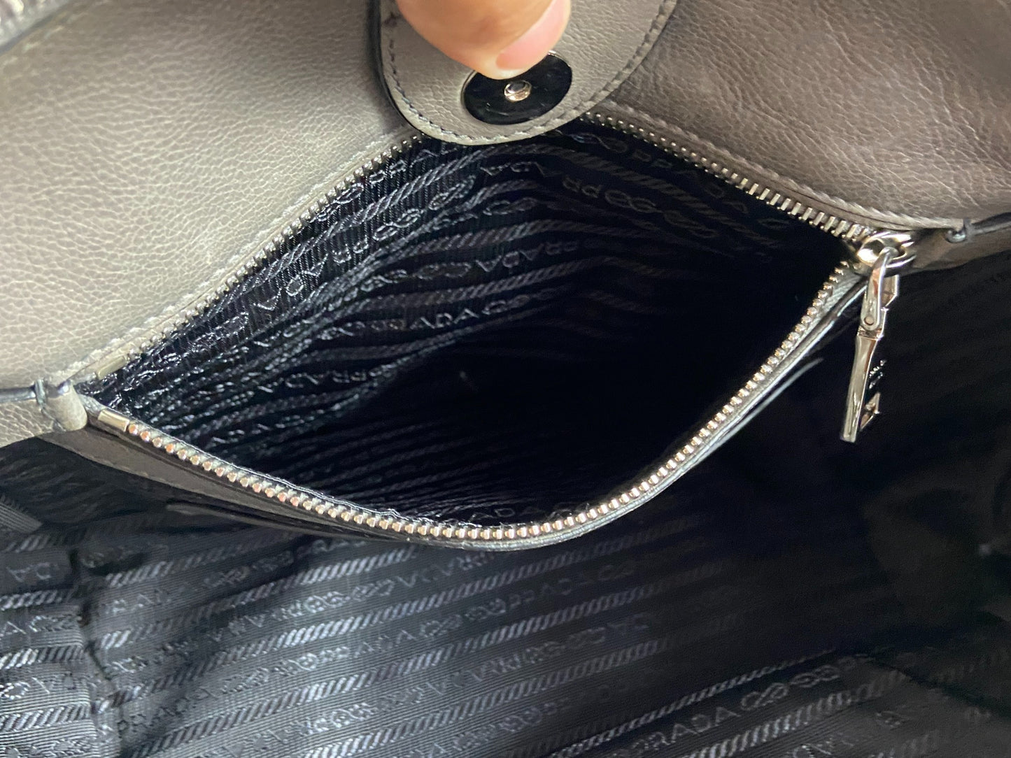 Prada Twin Zip Hand / Shoulder Bag Grey Leather