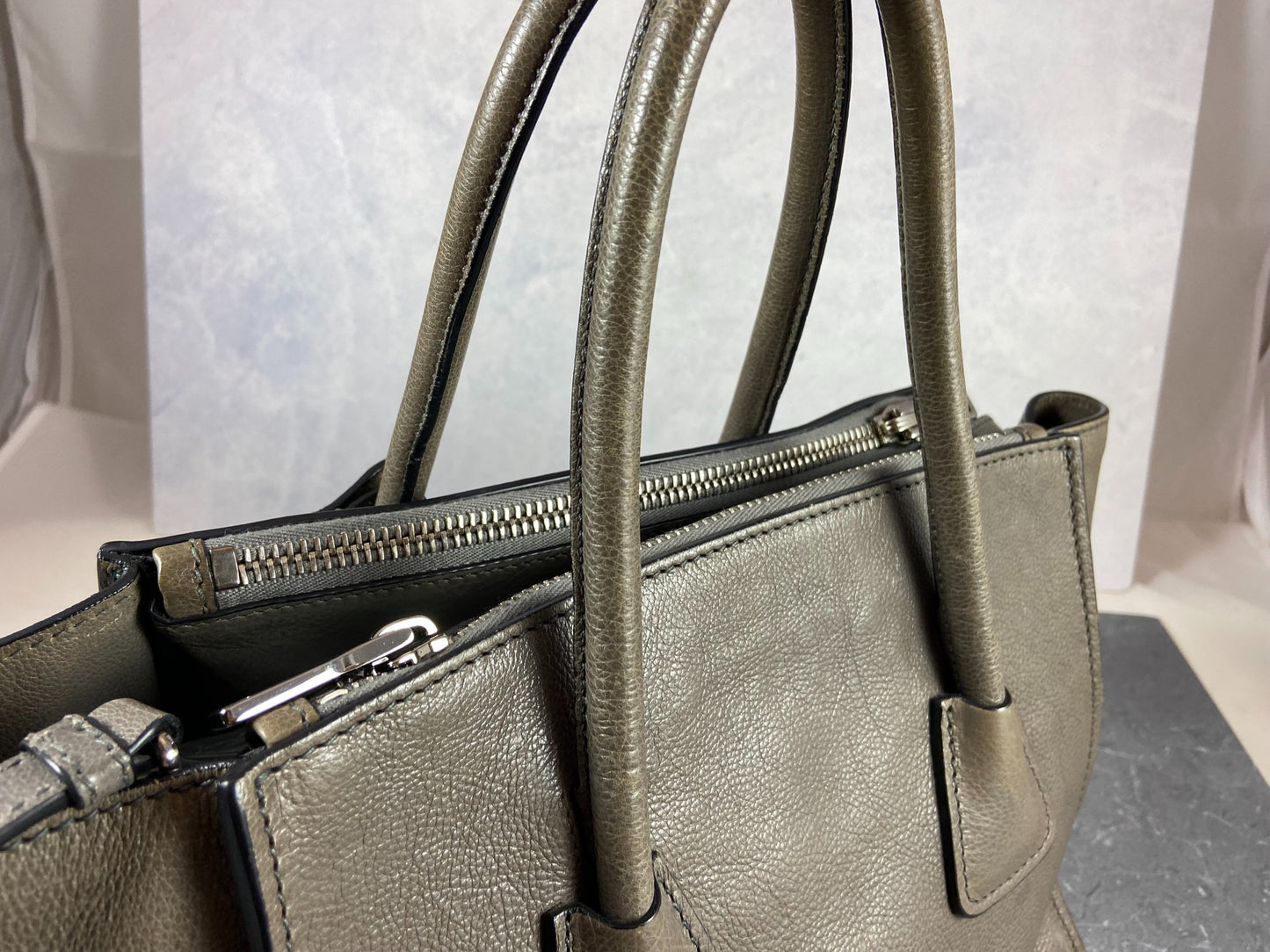 Prada Twin Zip Hand / Shoulder Bag Grey Leather
