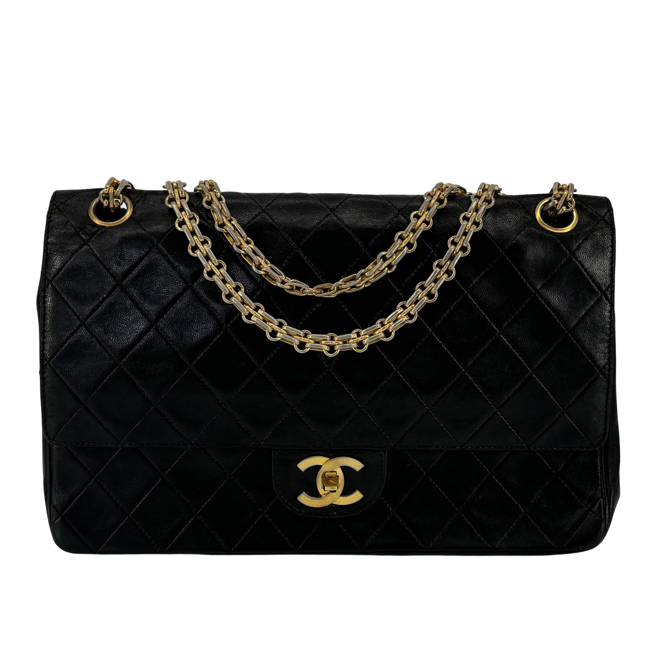 Chanel Timeless / Classique Double Flap Bag Black Matelassé Leather Medium