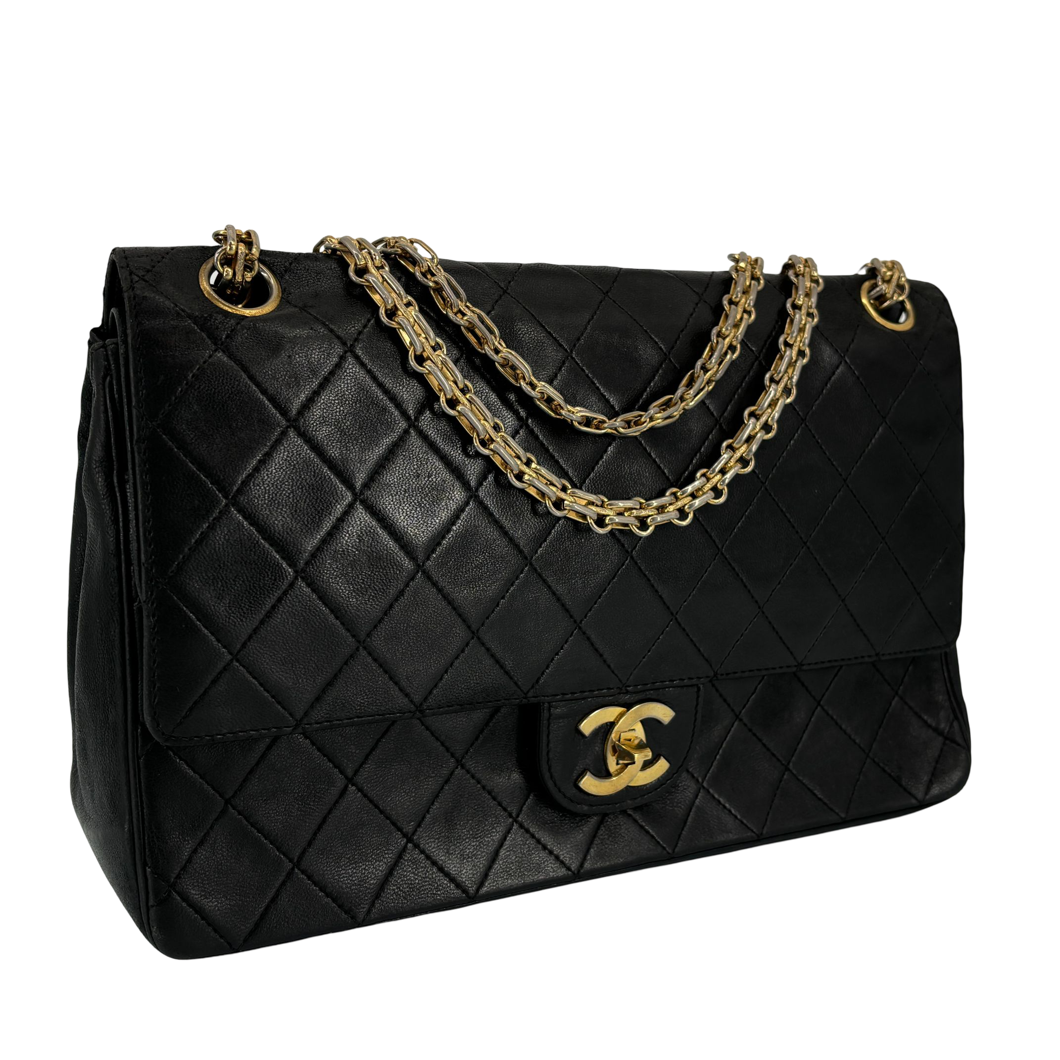 Chanel Timeless / Classique Double Flap Bag Black Matelassé Leather Medium