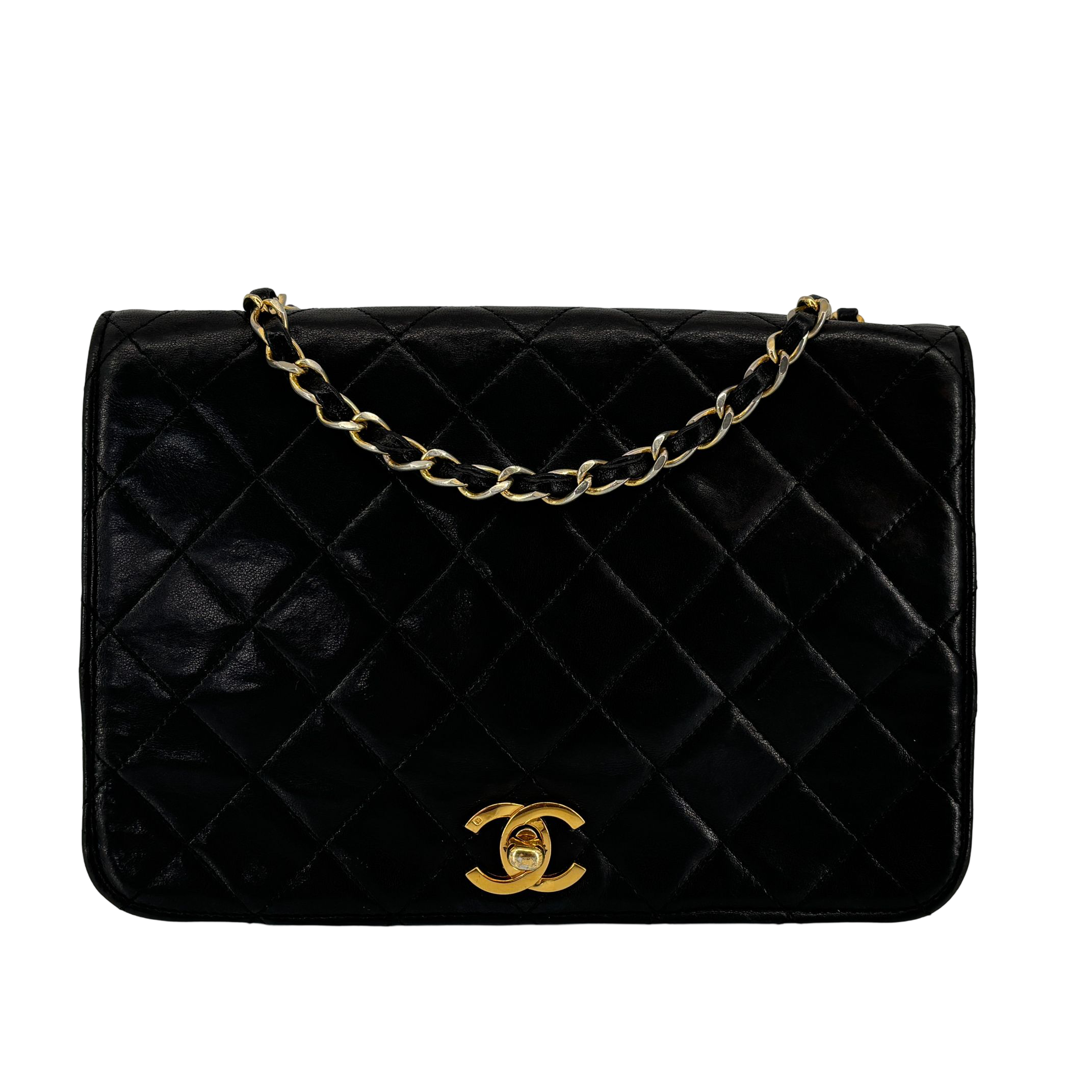 Chanel Full Flap Bag Turn-Lock Black Matelassé Leather