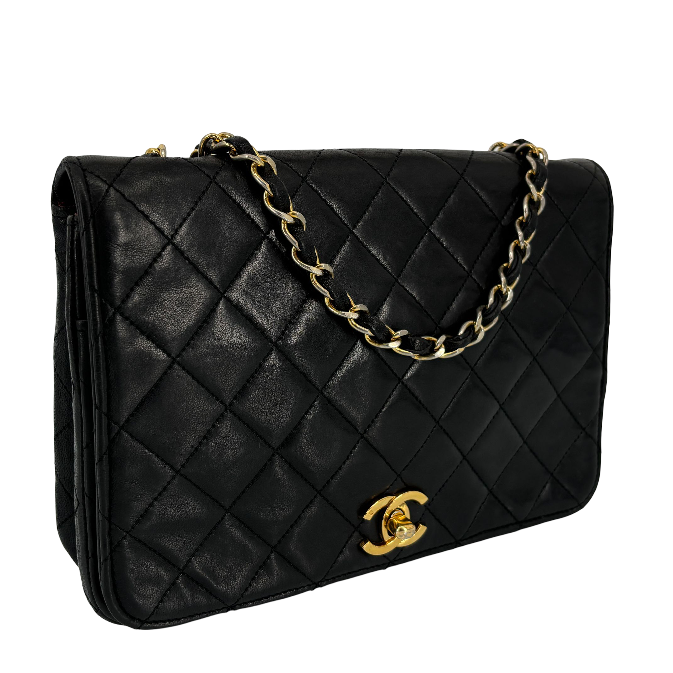 Chanel Full Flap Bag Turn-Lock Black Matelassé Leather