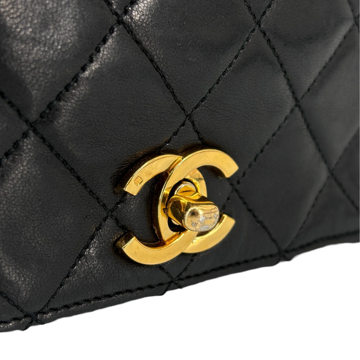 Chanel Full Flap Bag Turn-Lock Black Matelassé Leather