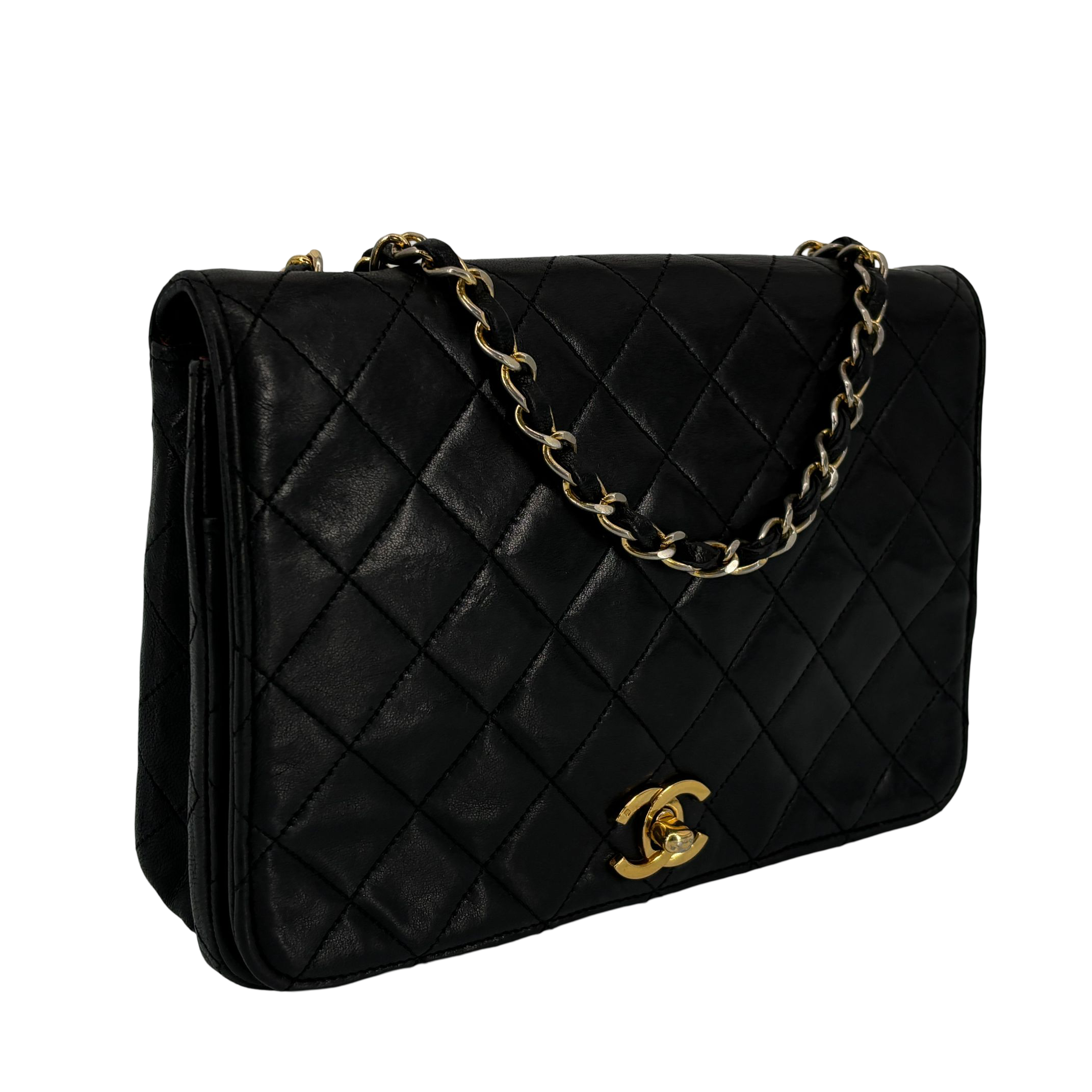 Chanel Full Flap Bag Turn-Lock Black Matelassé Leather