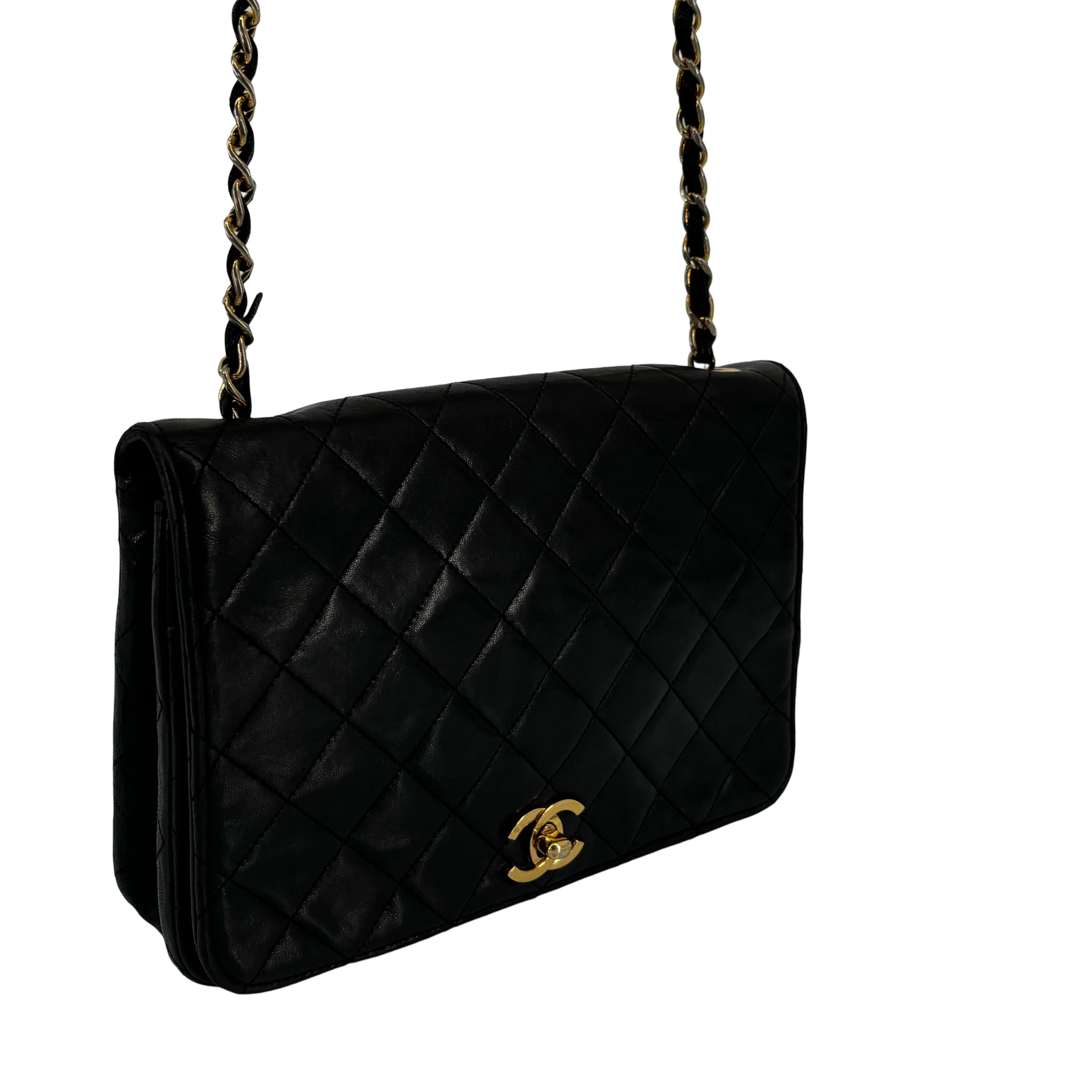 Chanel Full Flap Bag Turn-Lock Black Matelassé Leather