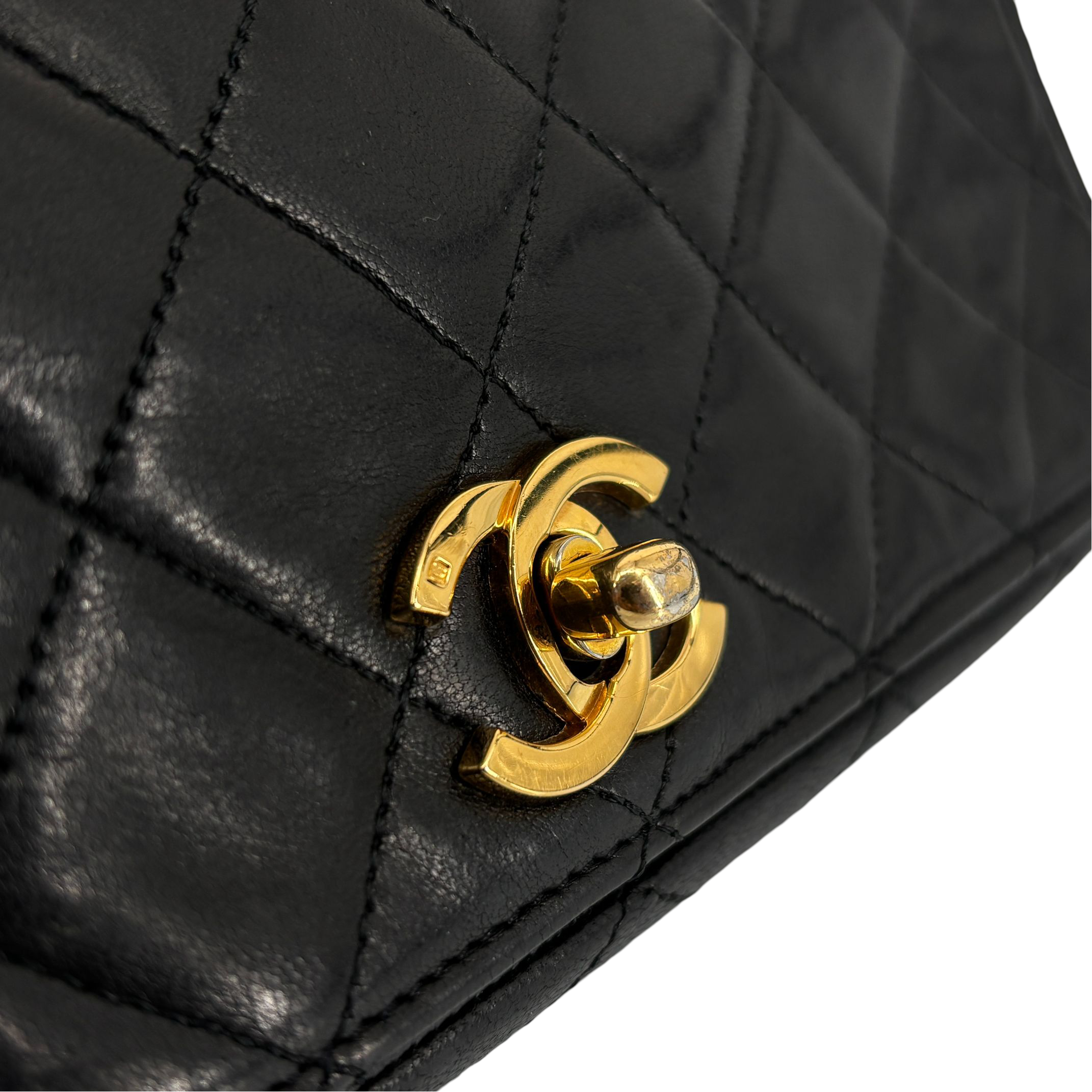 Chanel Full Flap Bag Turn-Lock Black Matelassé Leather