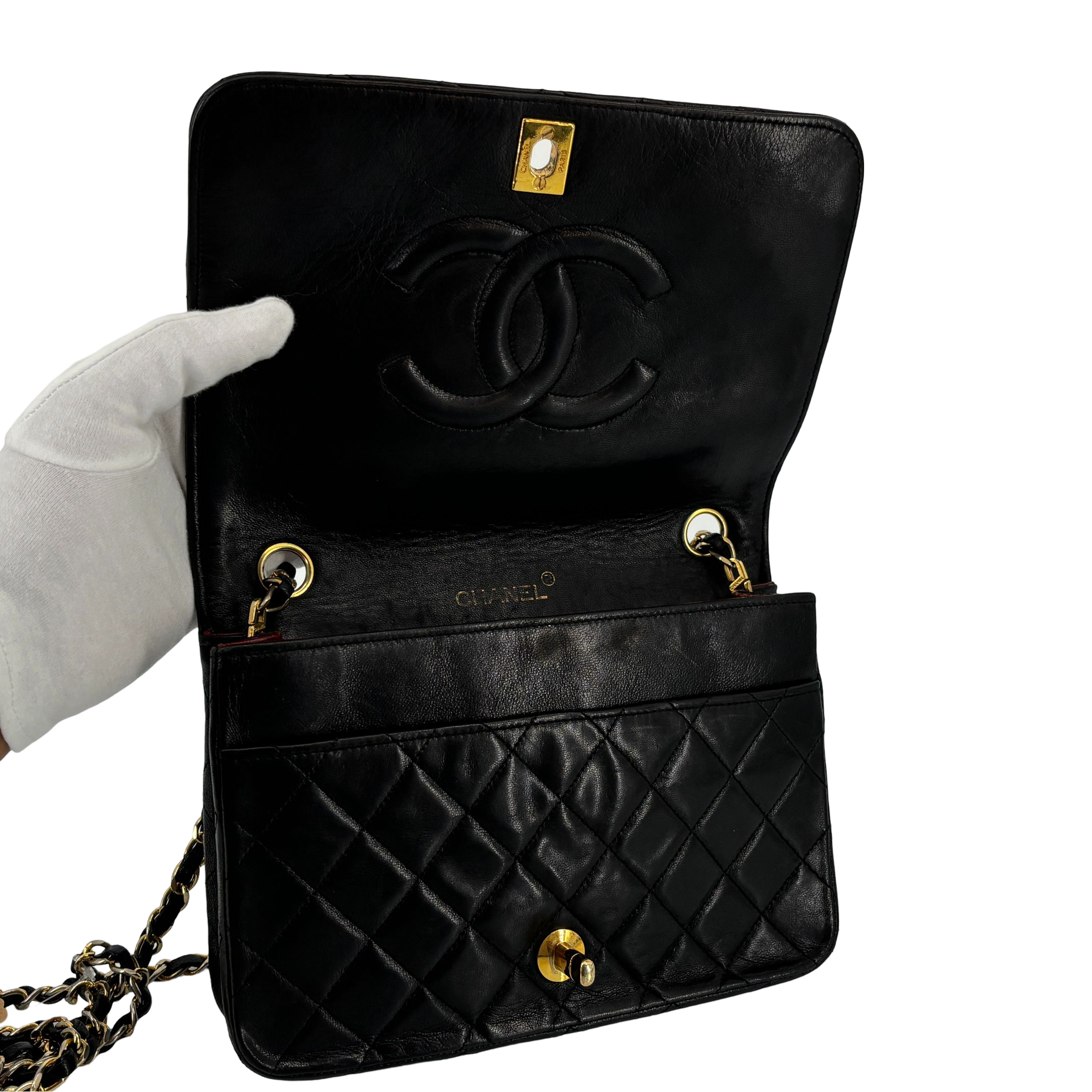 Chanel Full Flap Bag Turn-Lock Black Matelassé Leather