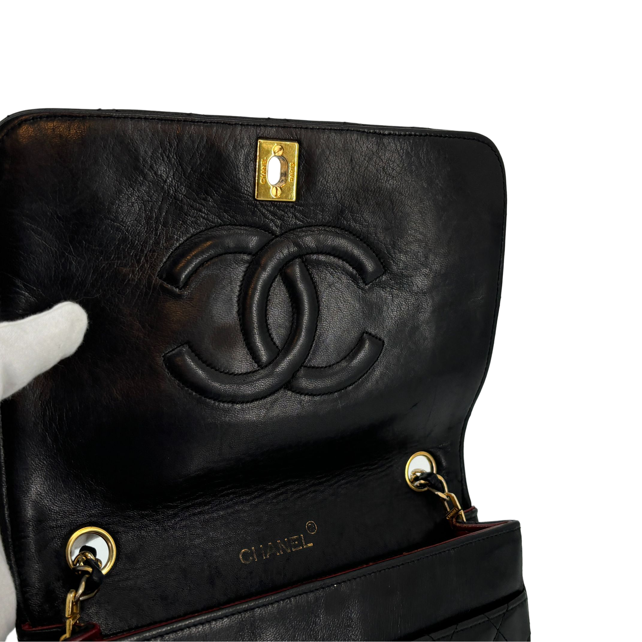 Chanel Full Flap Bag Turn-Lock Black Matelassé Leather