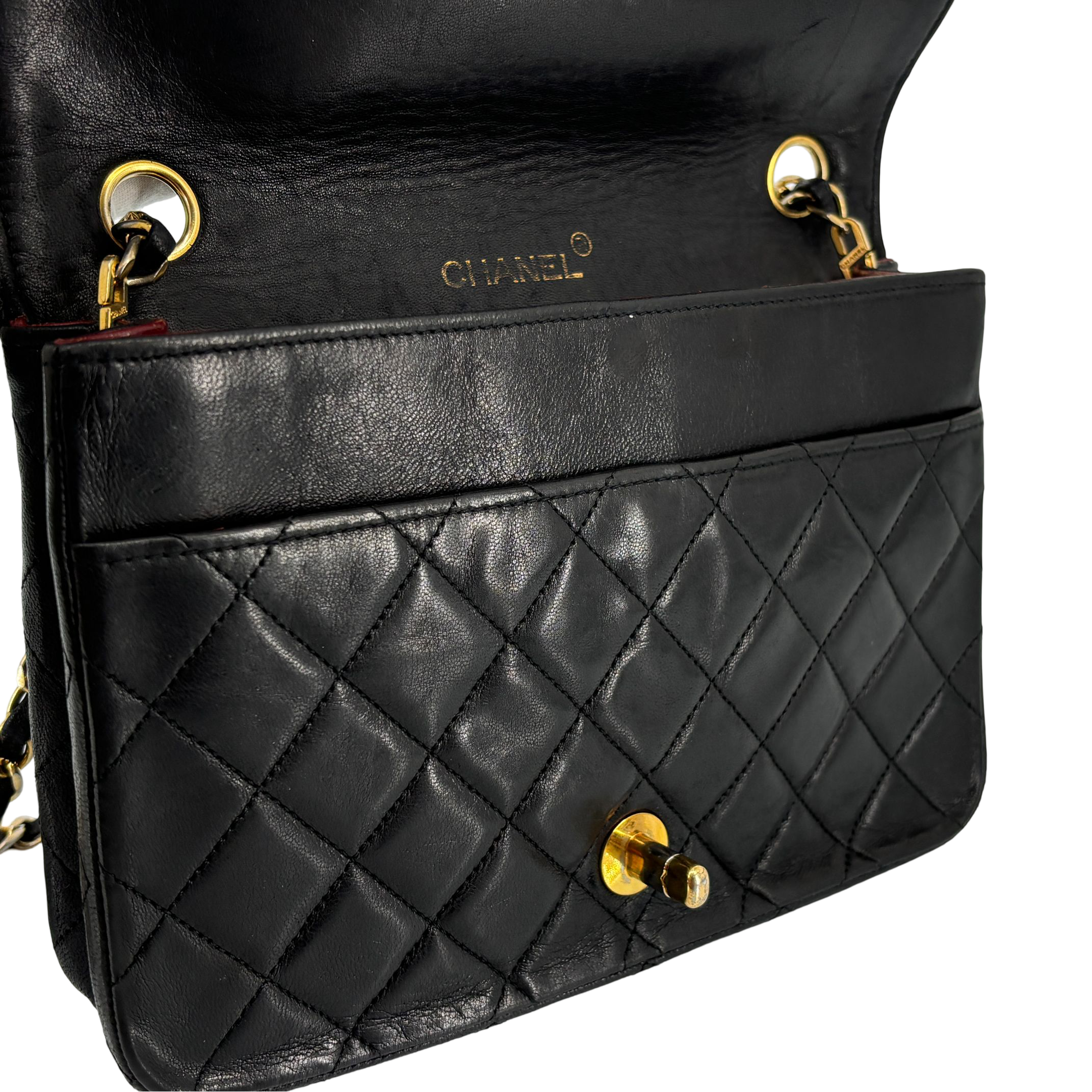 Chanel Full Flap Bag Turn-Lock Black Matelassé Leather