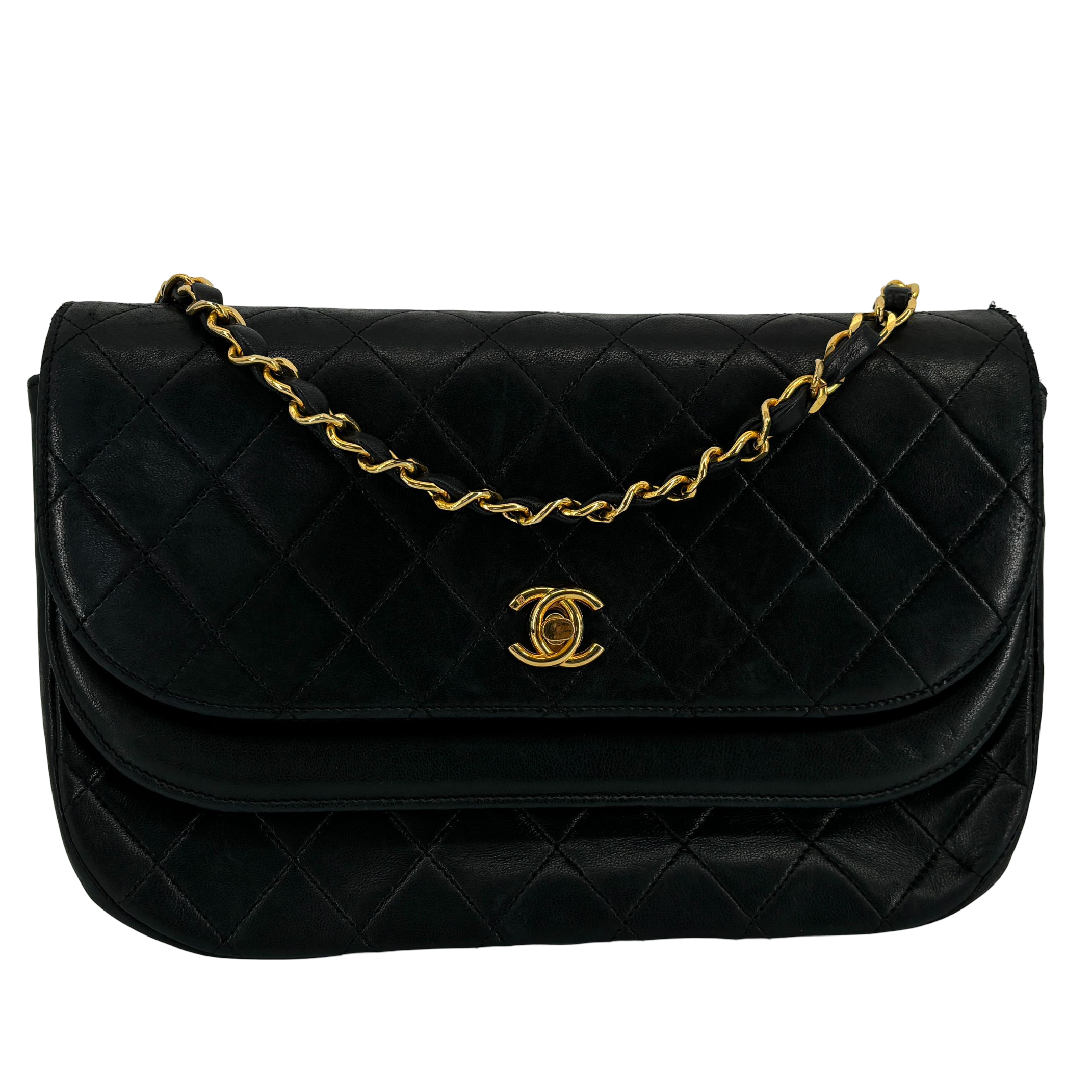 Chanel Half-Moon Double Flap Bag Black Matelassé Leather