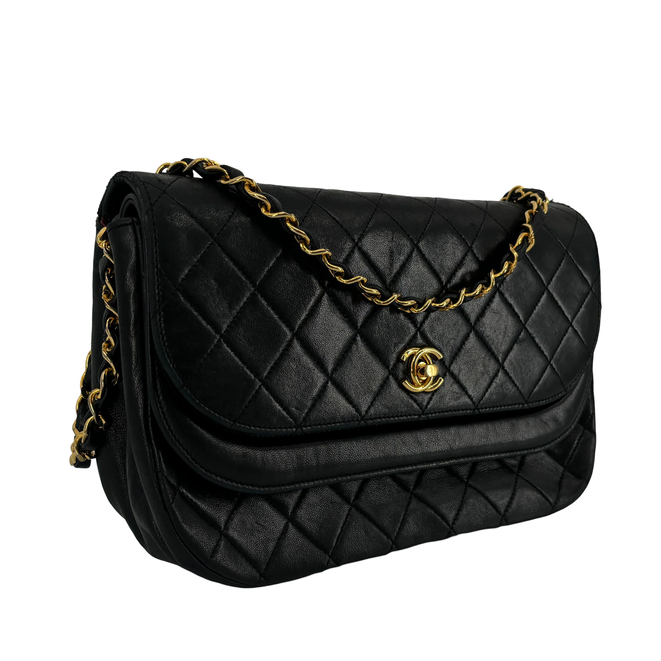 Chanel Half-Moon Double Flap Bag Black Matelassé Leather