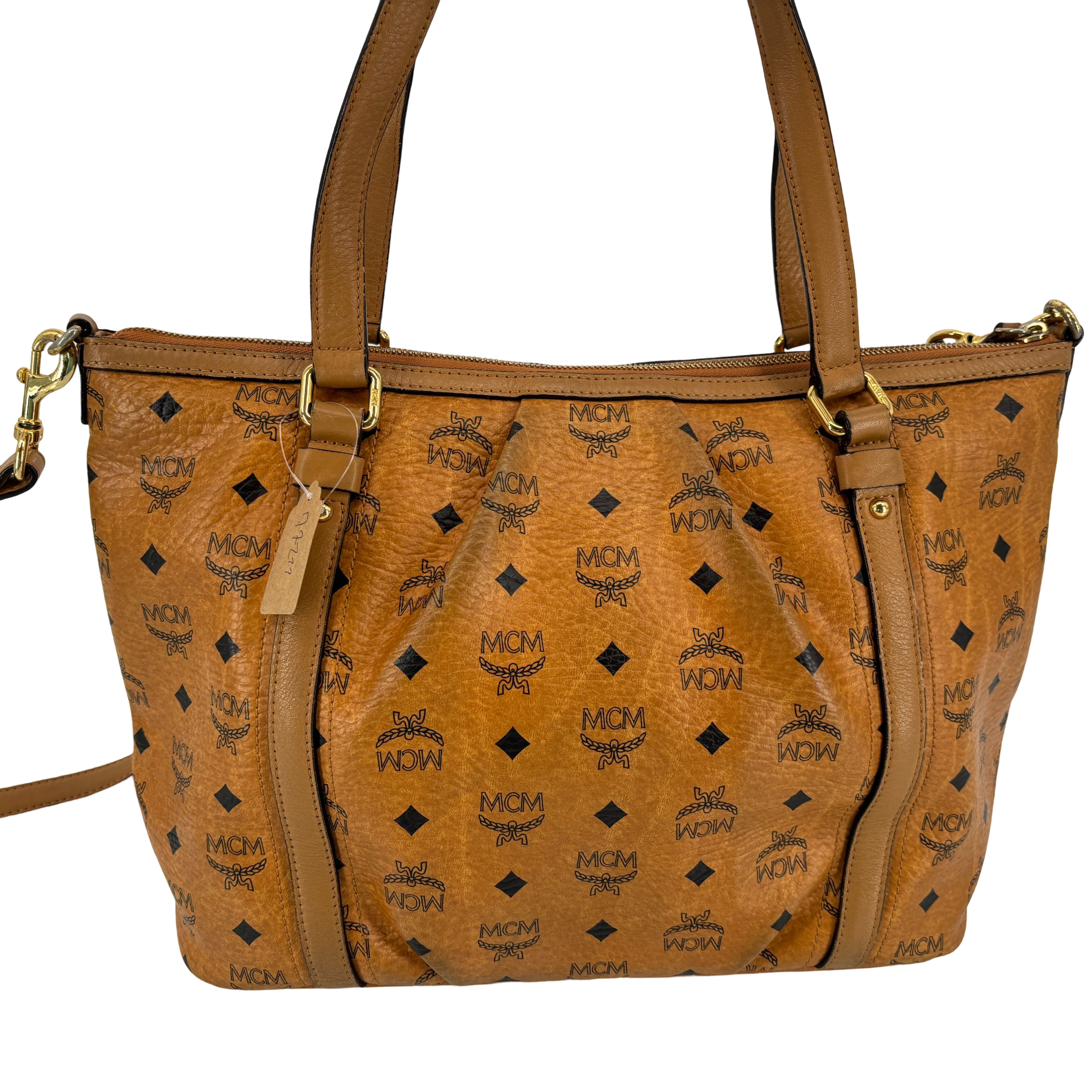 MCM 2Way Tote Bag Beige Visetos Cognac Monogram