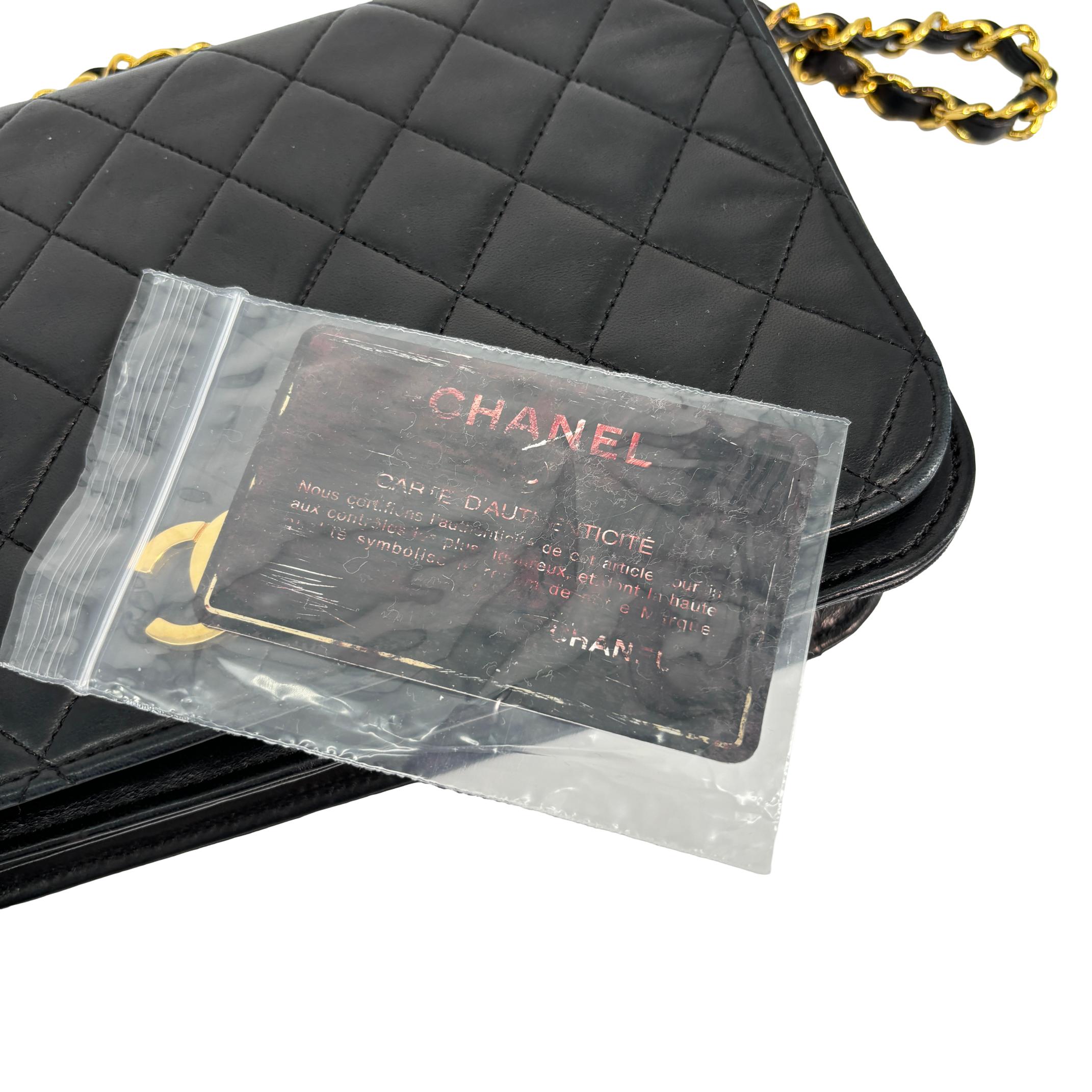 Chanel Full Flap Bag Push-Lock Black Matelassé Leather
