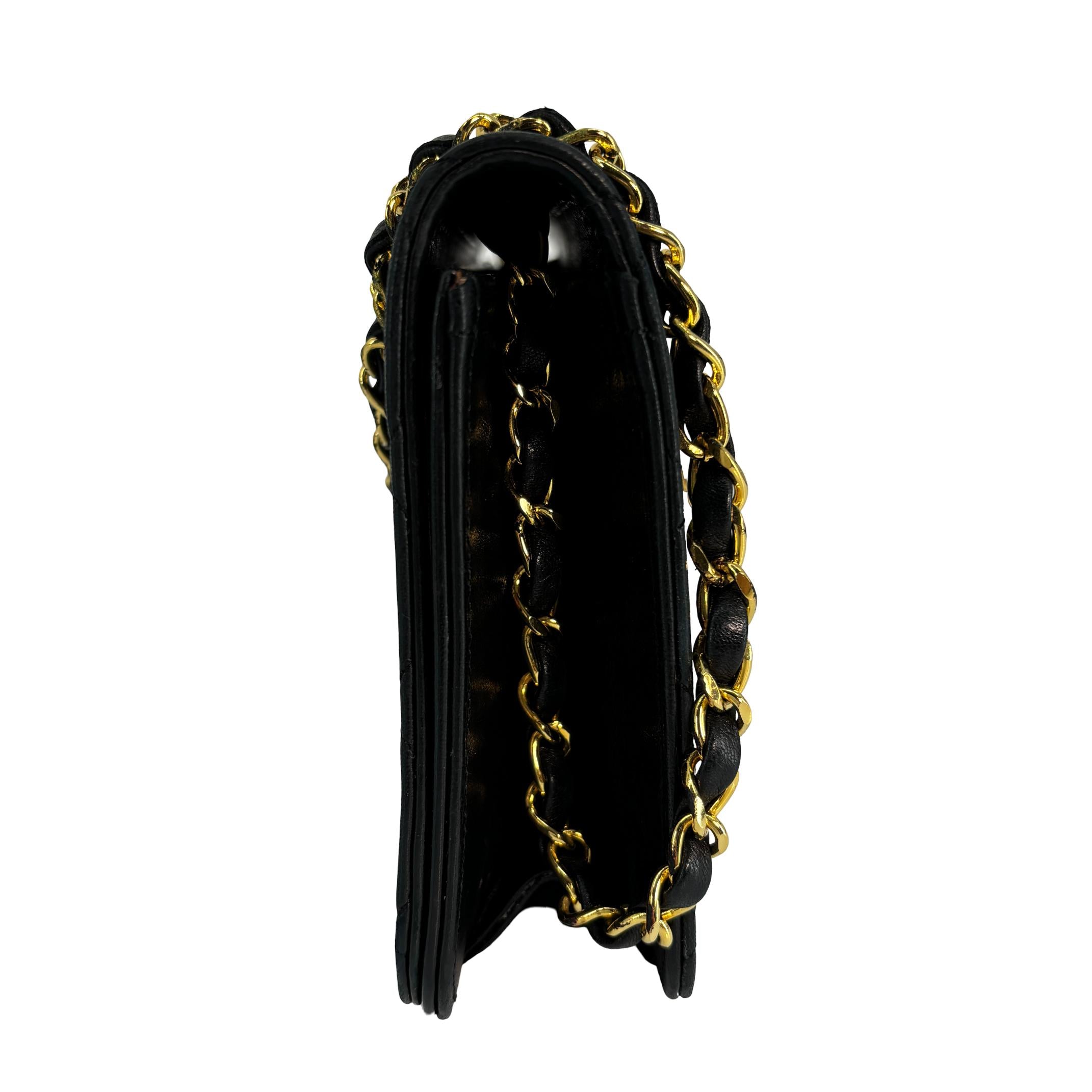 Chanel Full Flap Bag Push-Lock Black Matelassé Leather