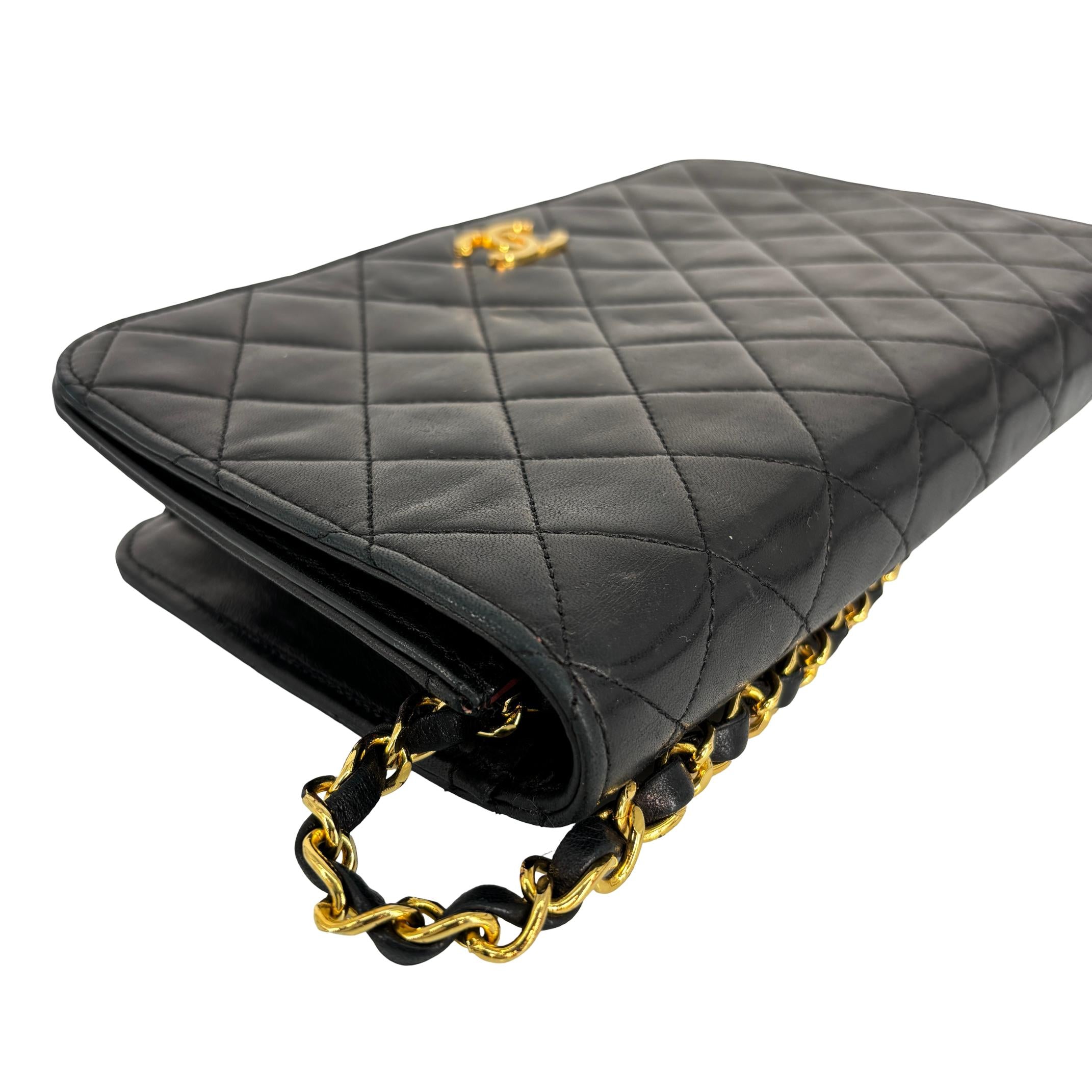 Chanel Full Flap Bag Push-Lock Black Matelassé Leather