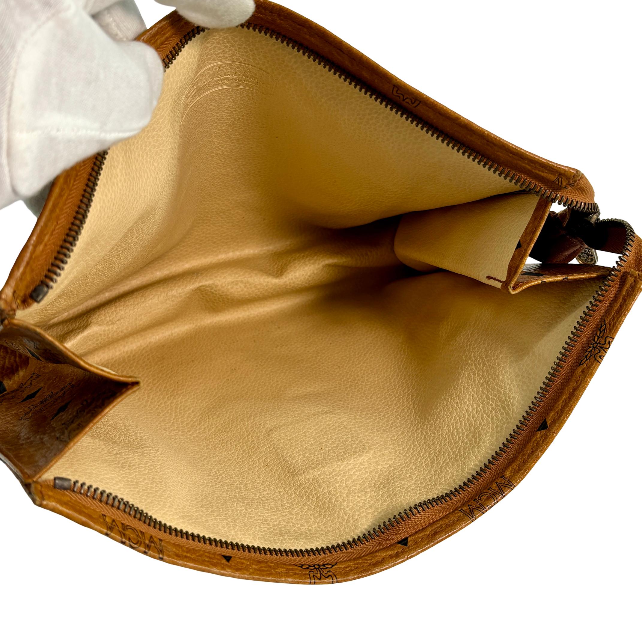 MCM Toiletry Pouch Beige Visetos Cognac Monogram