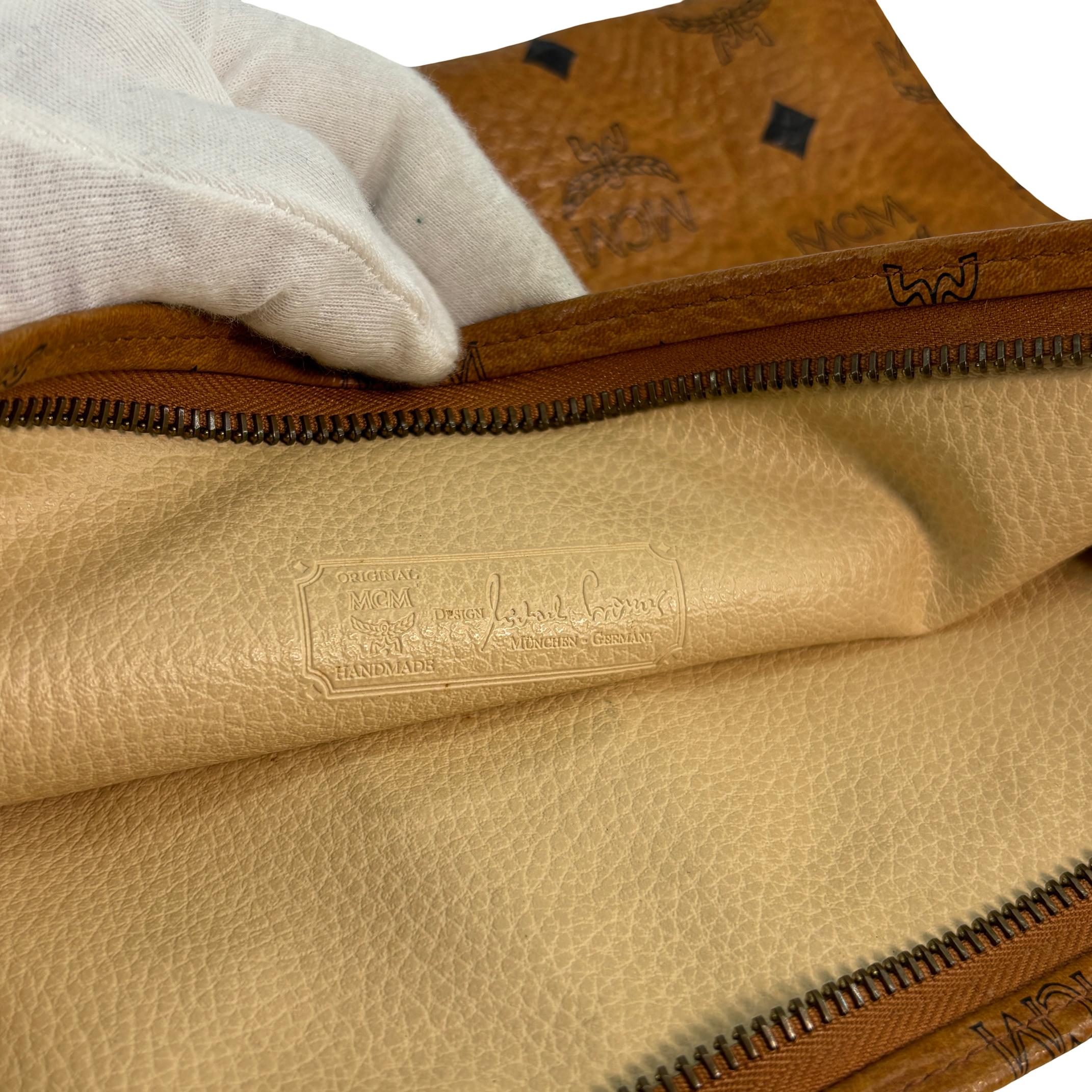 MCM Toiletry Pouch Beige Visetos Cognac Monogram