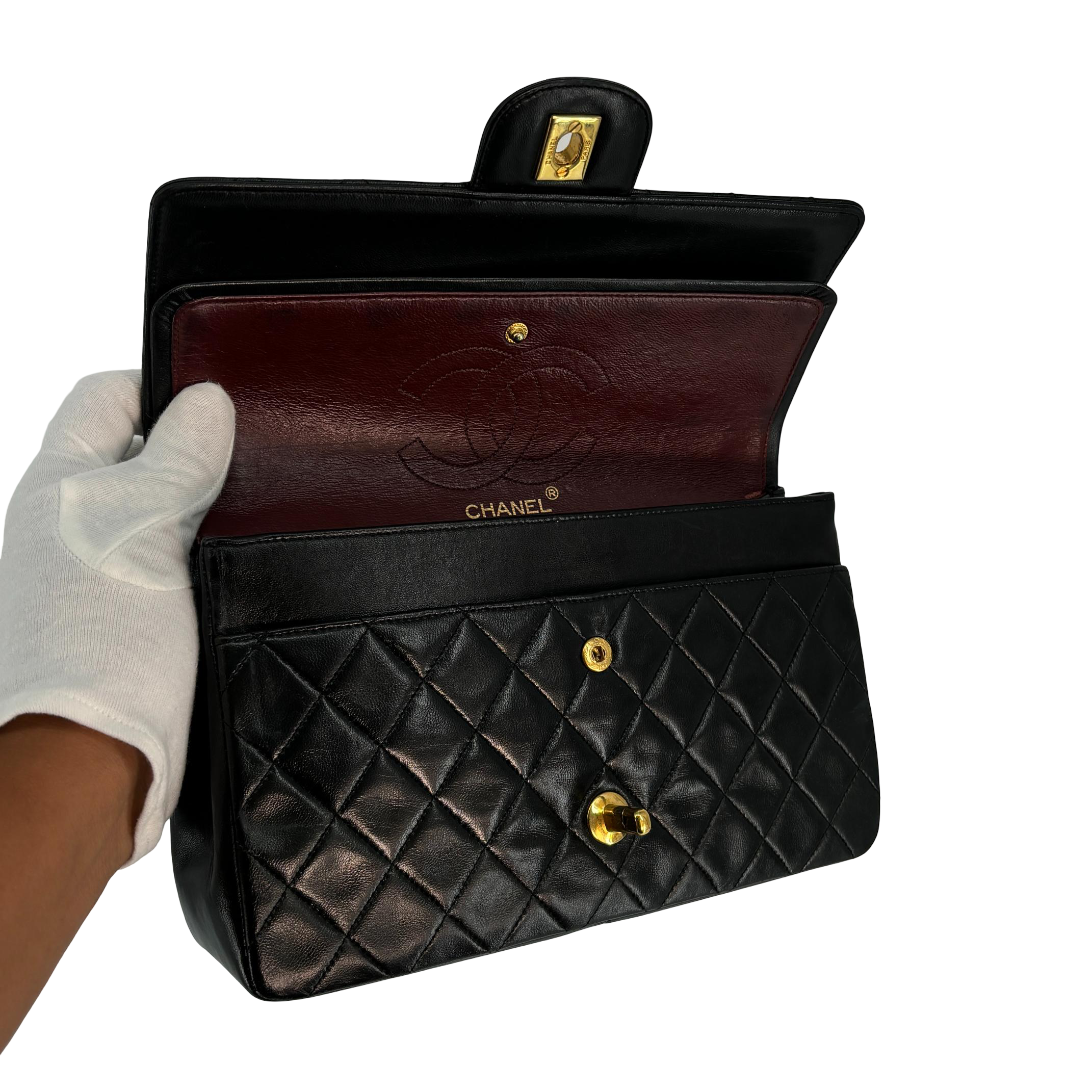 Chanel Timeless / Classique Double Flap Bag Black Matelassé Leather Medium