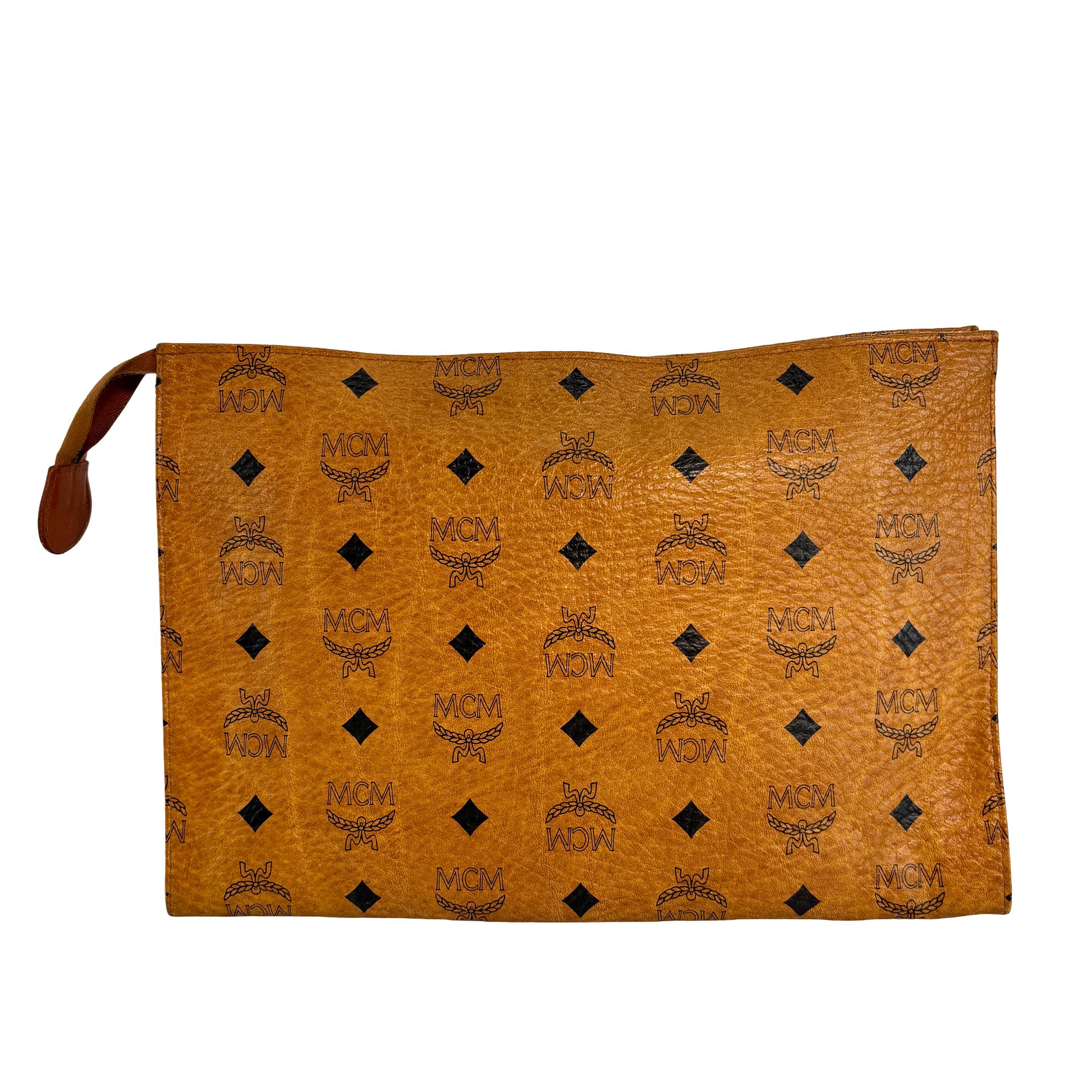 MCM Toiletry Pouch Beige Visetos Cognac Monogram