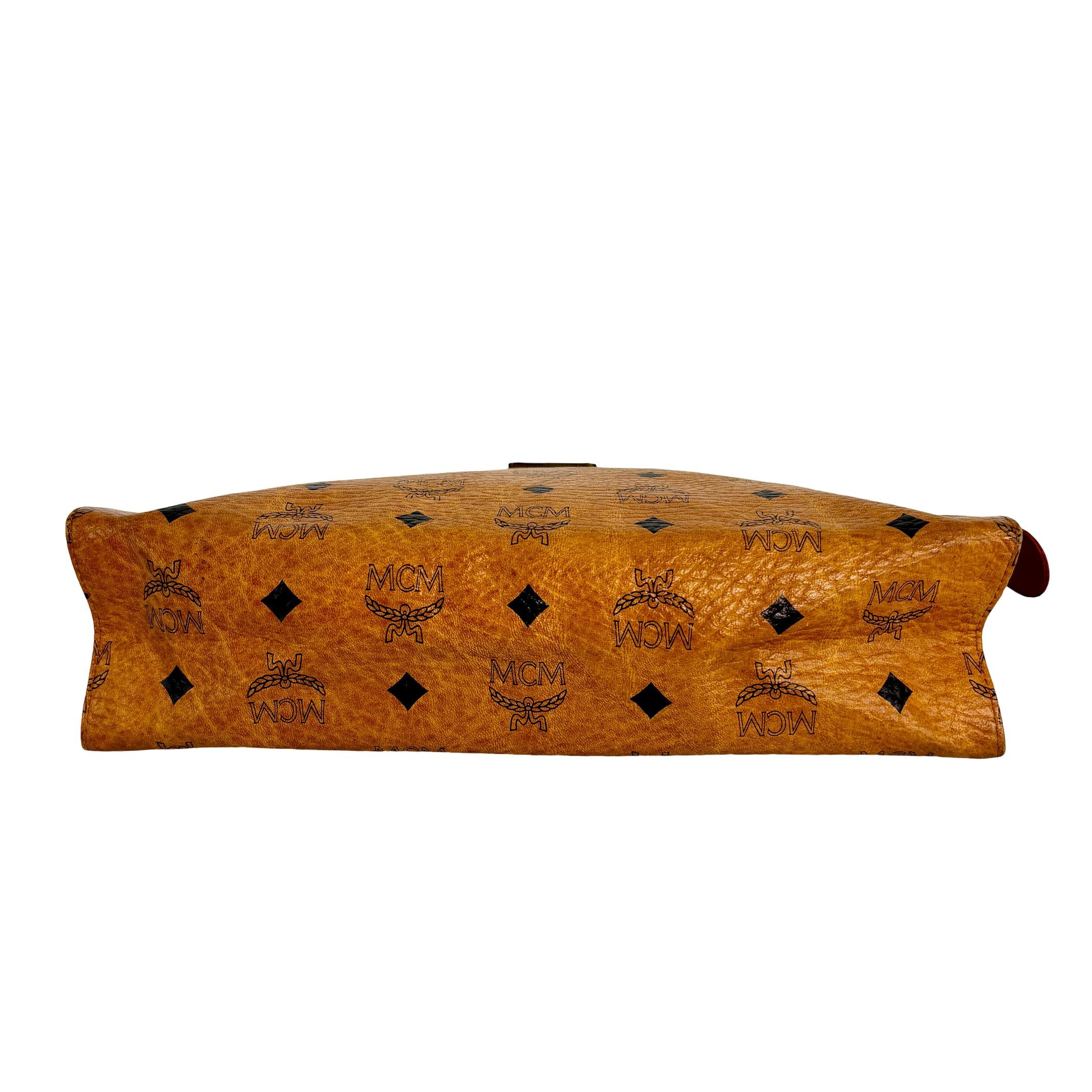 MCM Toiletry Pouch Beige Visetos Cognac Monogram
