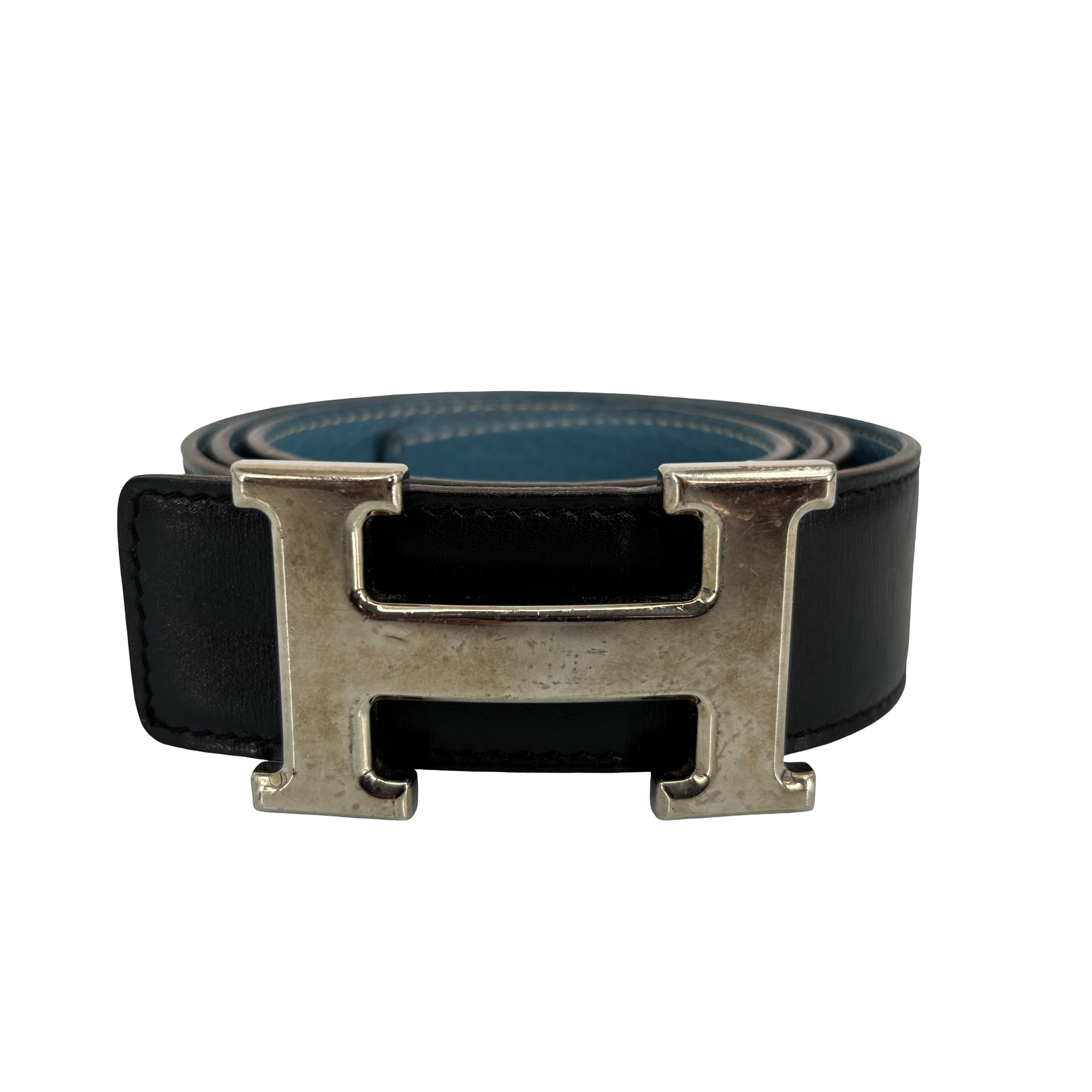 Hermès Constance Belt Blue / Black Leather Size 85
