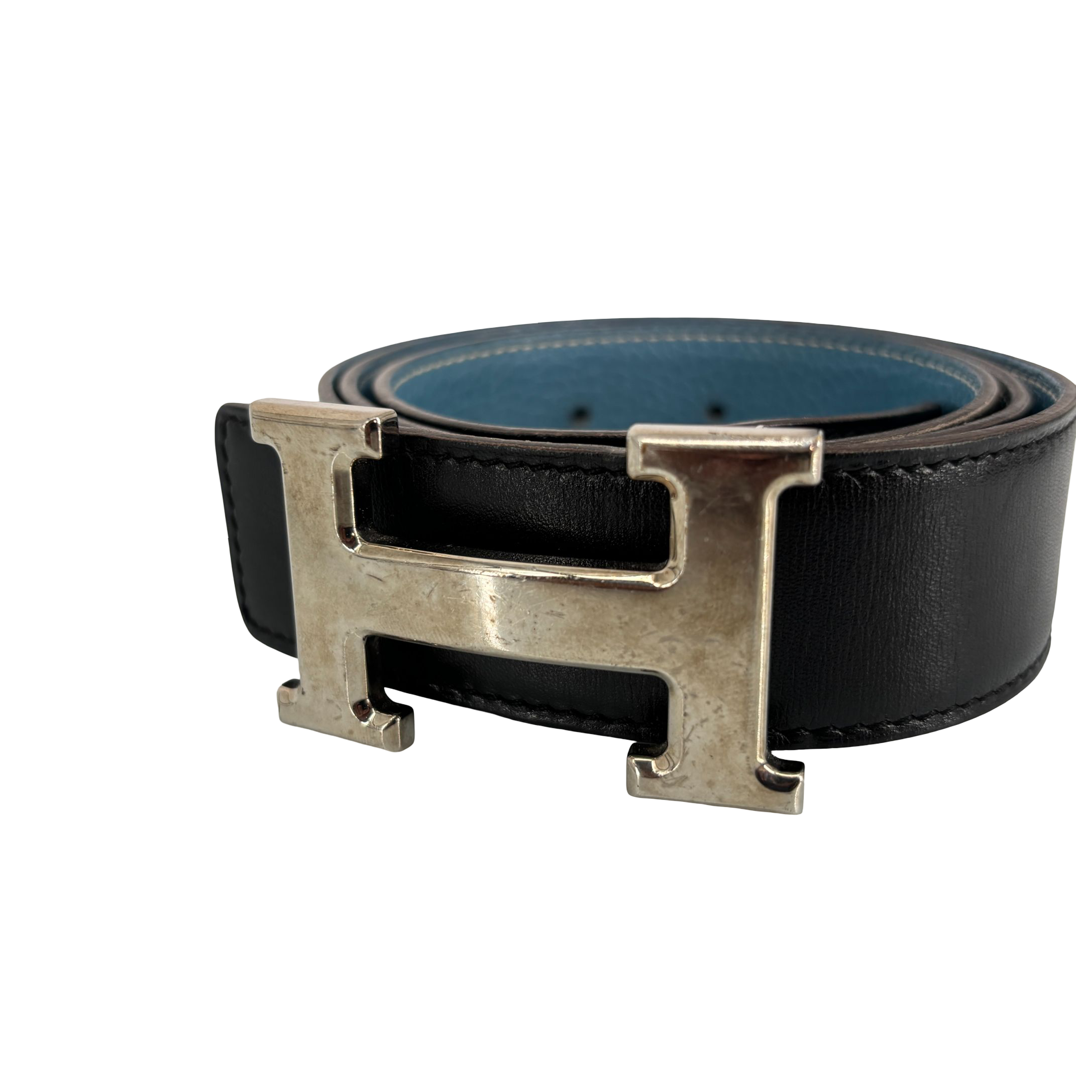 Hermès Constance Belt Blue / Black Leather Size 85