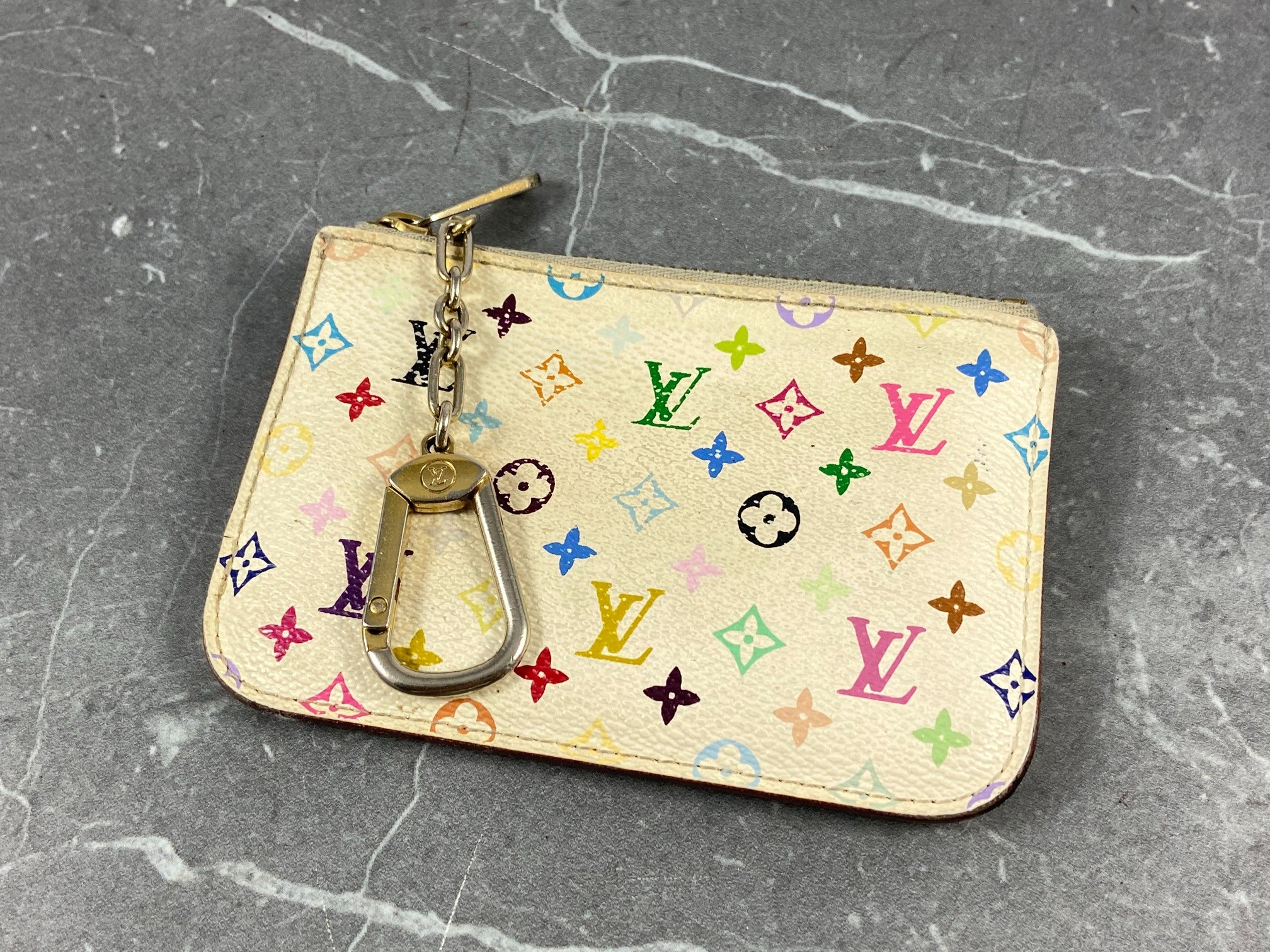 Louis Vuitton Pochette Cles Key Pouch Murakami Multicolor White